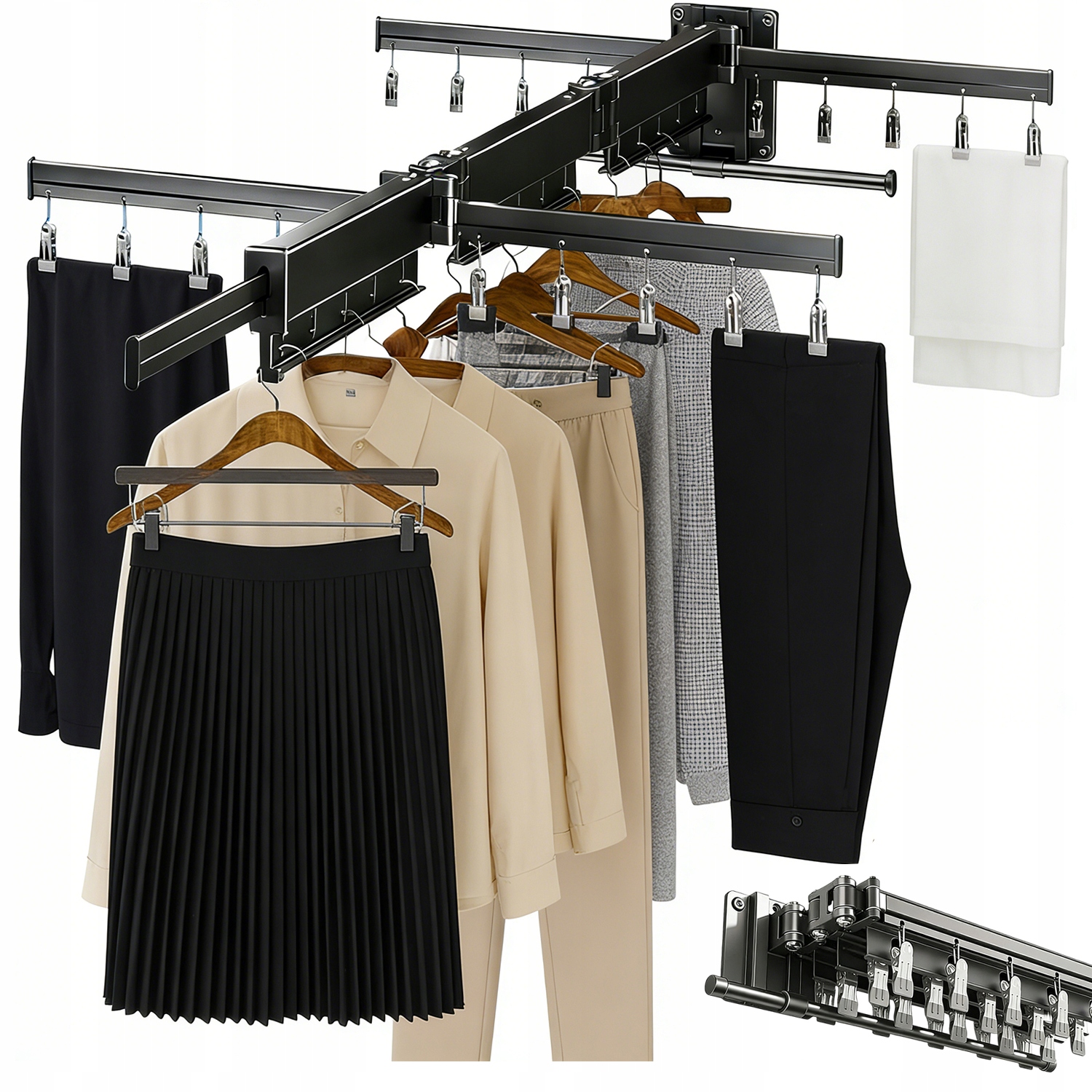 Levně Sušák Na Prádlo Na Zeď S 20 Sponami Z Leteckého Hliníku Do Koupelny