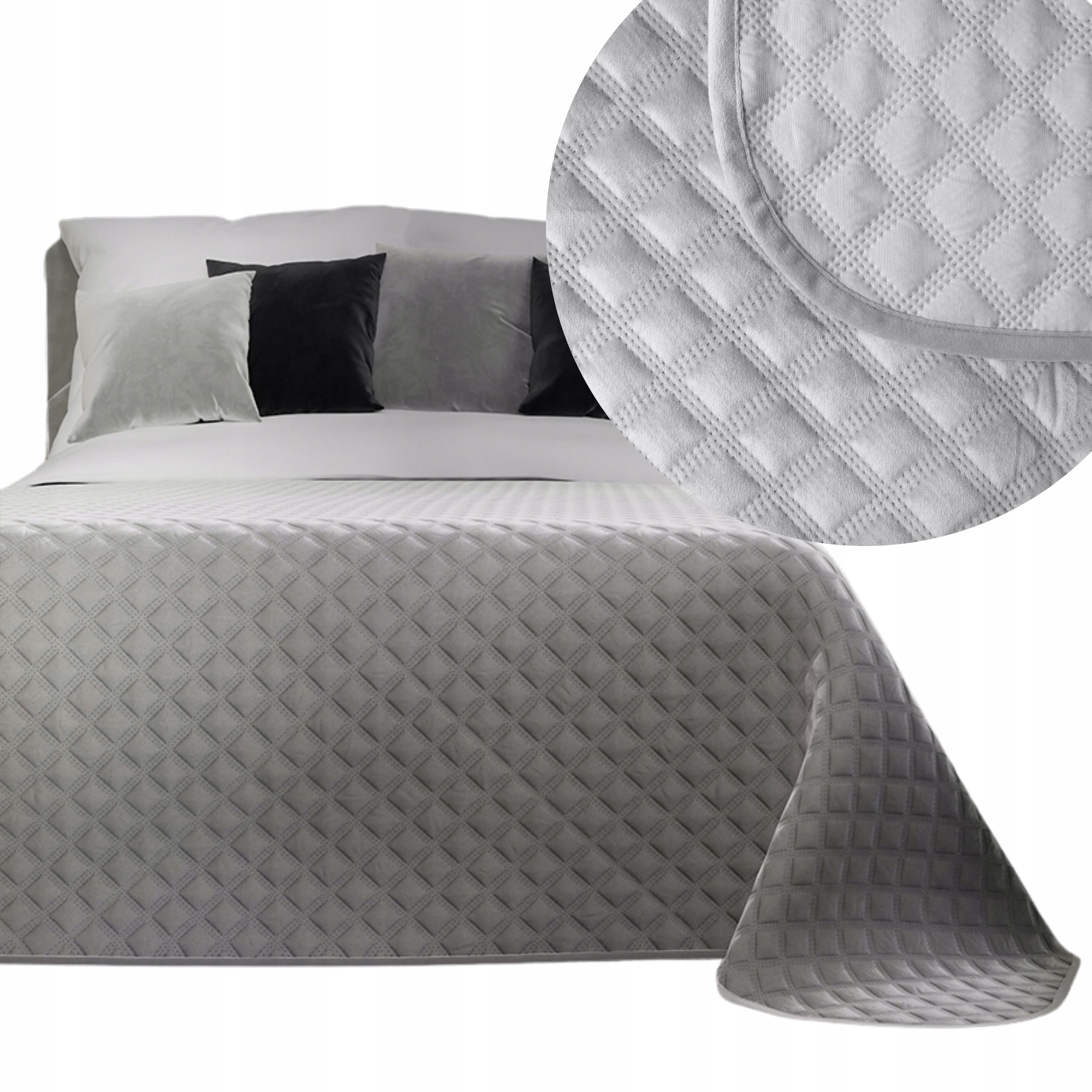 Narzuta pikowana na łóżko kanapę wersalkę pled kapa 170x210szara welwetowa