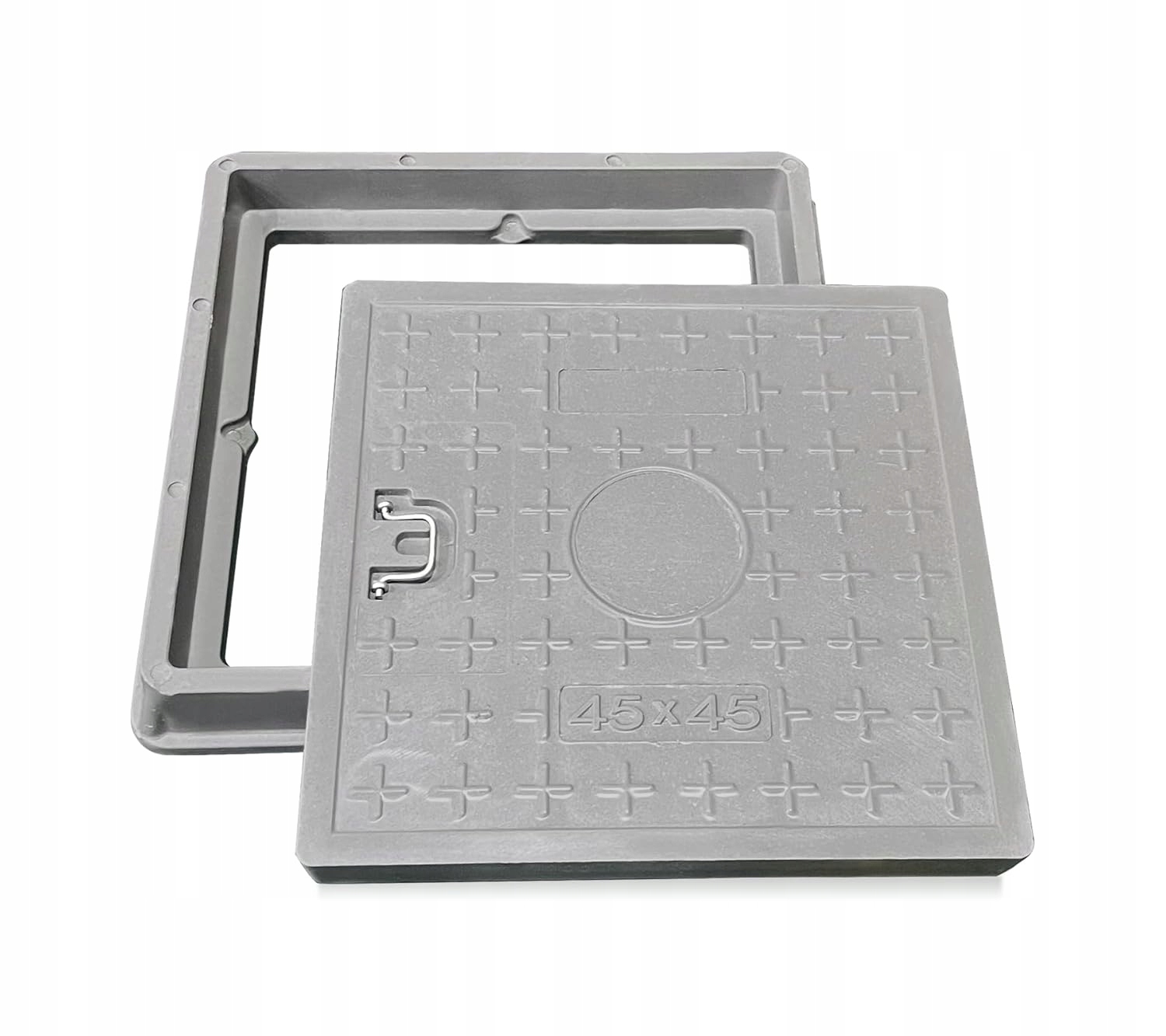 Štvorcová krytka poklopu Frp 45x45 cm s protišmykovým rámom, vystužená oceľou