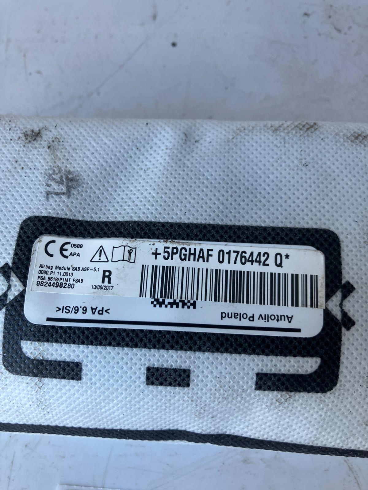 seat airbag right CITROEN C3 III 9824498280