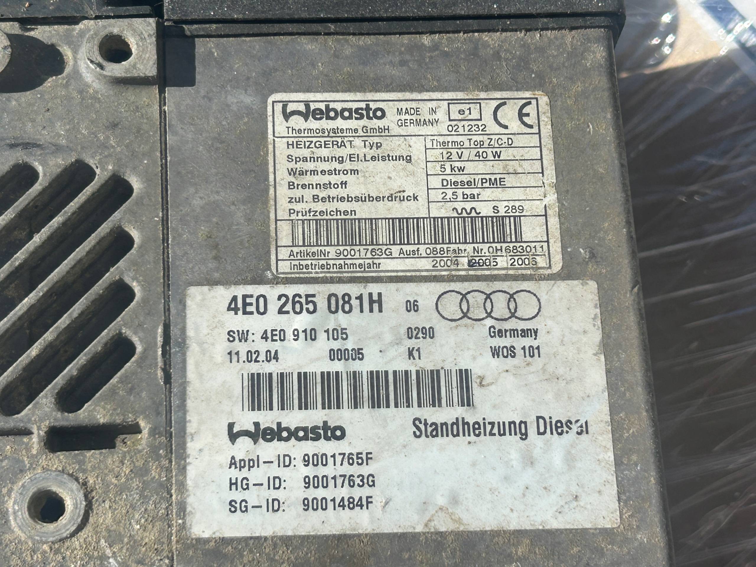 AUDI A8 D3 3,0 4,0 4,2 TDI WEBASTO 4E0265081H