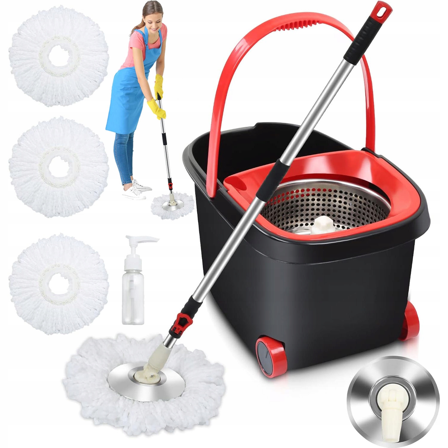 Rotační Podlahový Rotační Mop 360 Turbo 3 Nástavce Mikrovlákno Kbelík