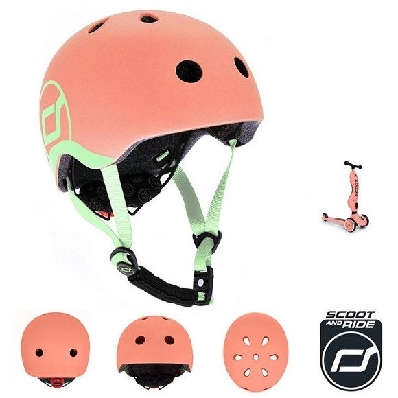 SCOOTANDRIDE Peach ZESTAW HULAJNOGA i Jeździk 2w1 + KASK z LED XXS do S 1+ Koła Kauczukowe