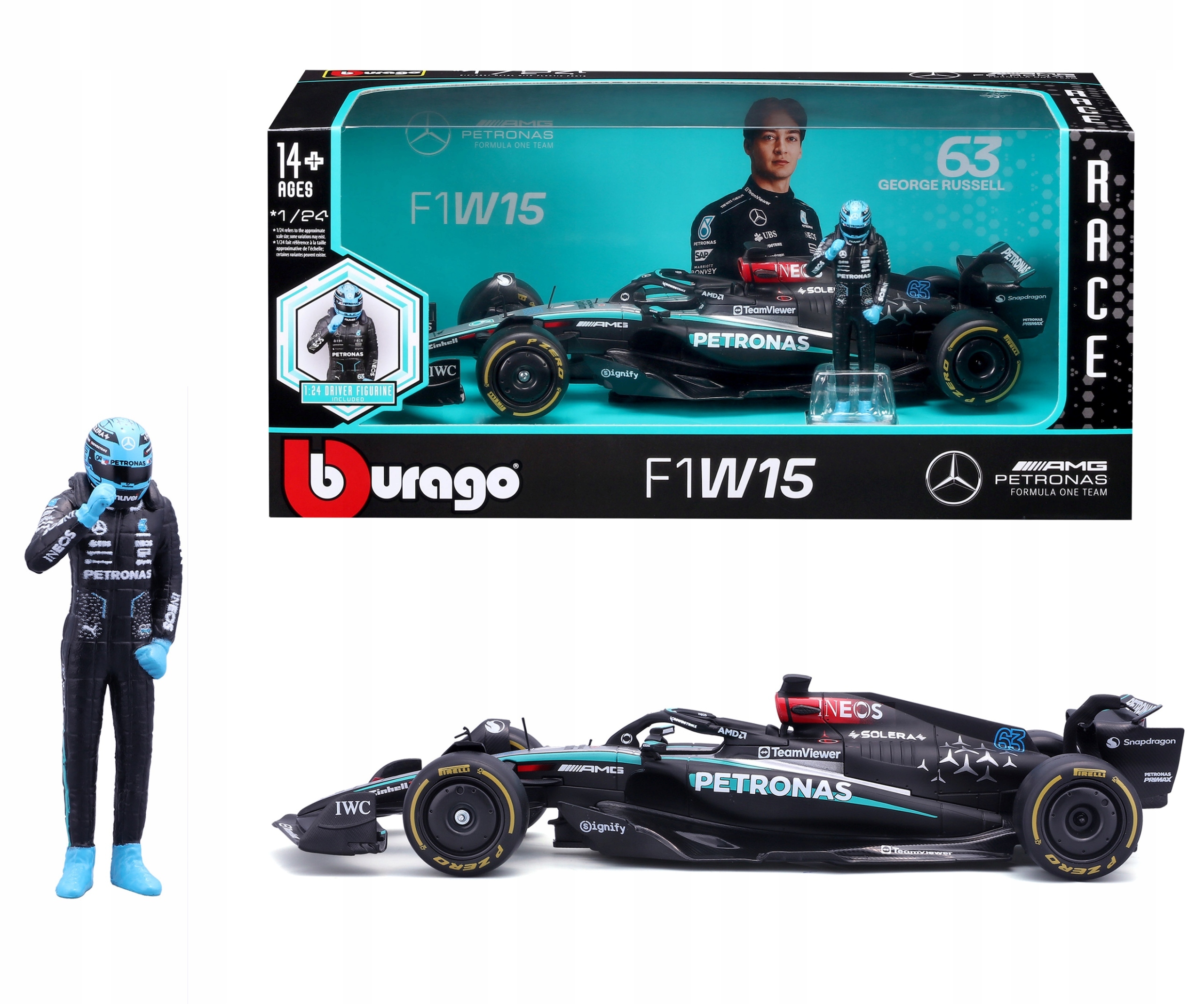 Formule F1 Mercedes Amg W15 Figurka George Russell 1:24 Bburago 18-28069