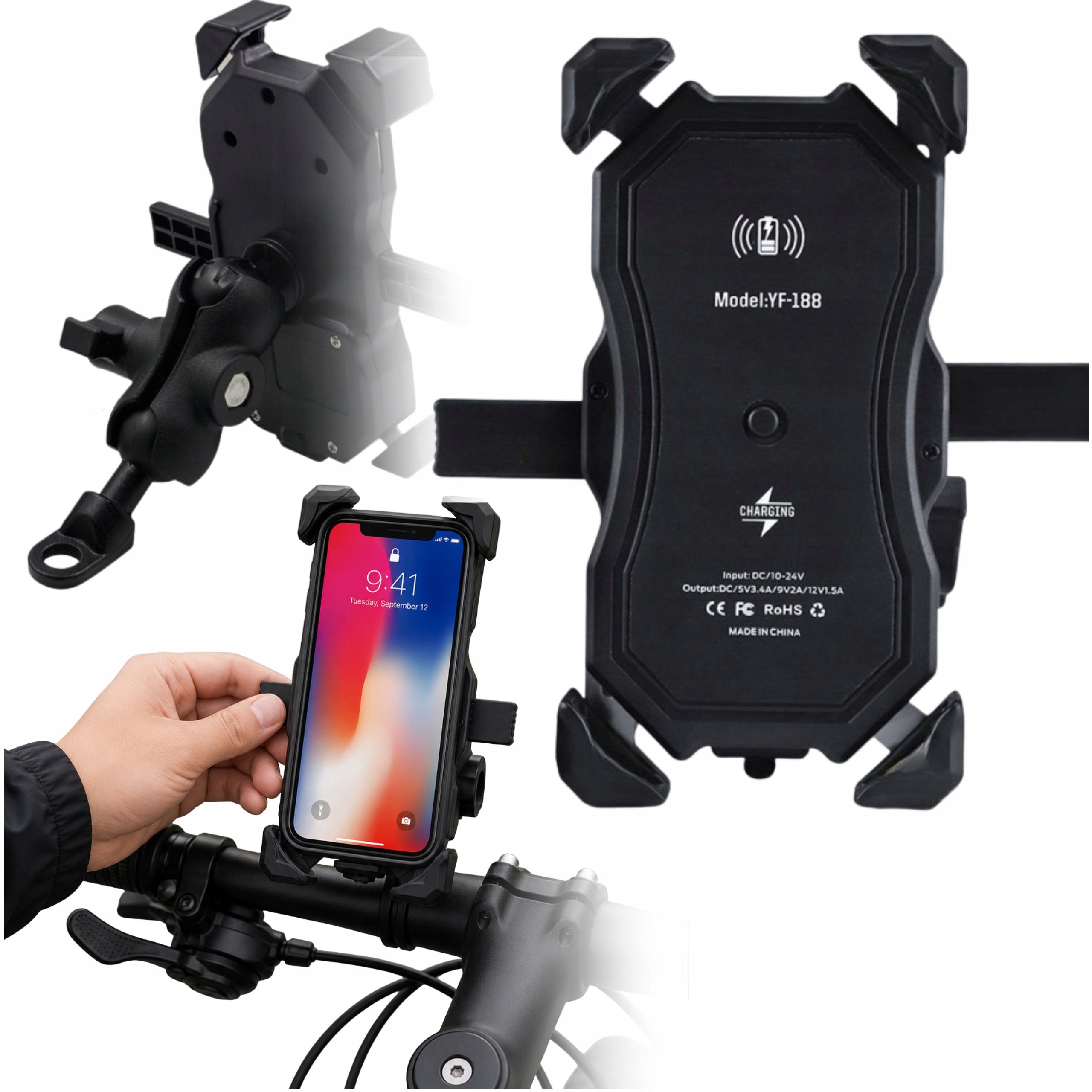 Motocyklowy Uchwyt Na Telefon Motor Z Ładowarką Indukcyjną Qi QC3.0 Usb