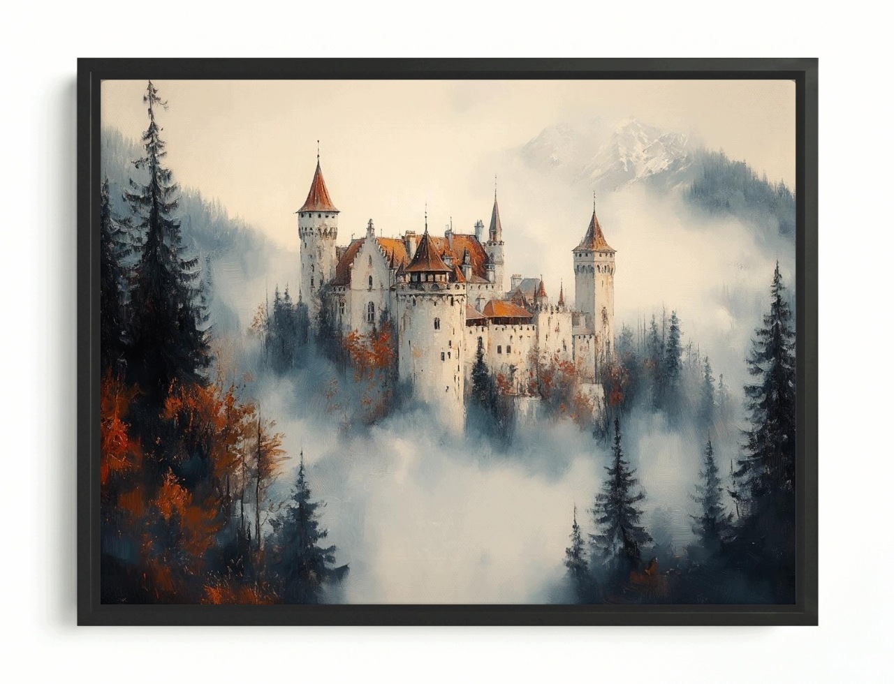 Obraz Rám Americký Box Architektura Zámek Palác Pevnost Hory Mlha 100x75