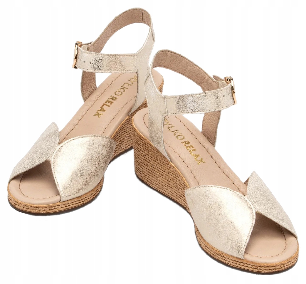 Ryłko platinové dámské sandály na klínku z ekologické kůže 37