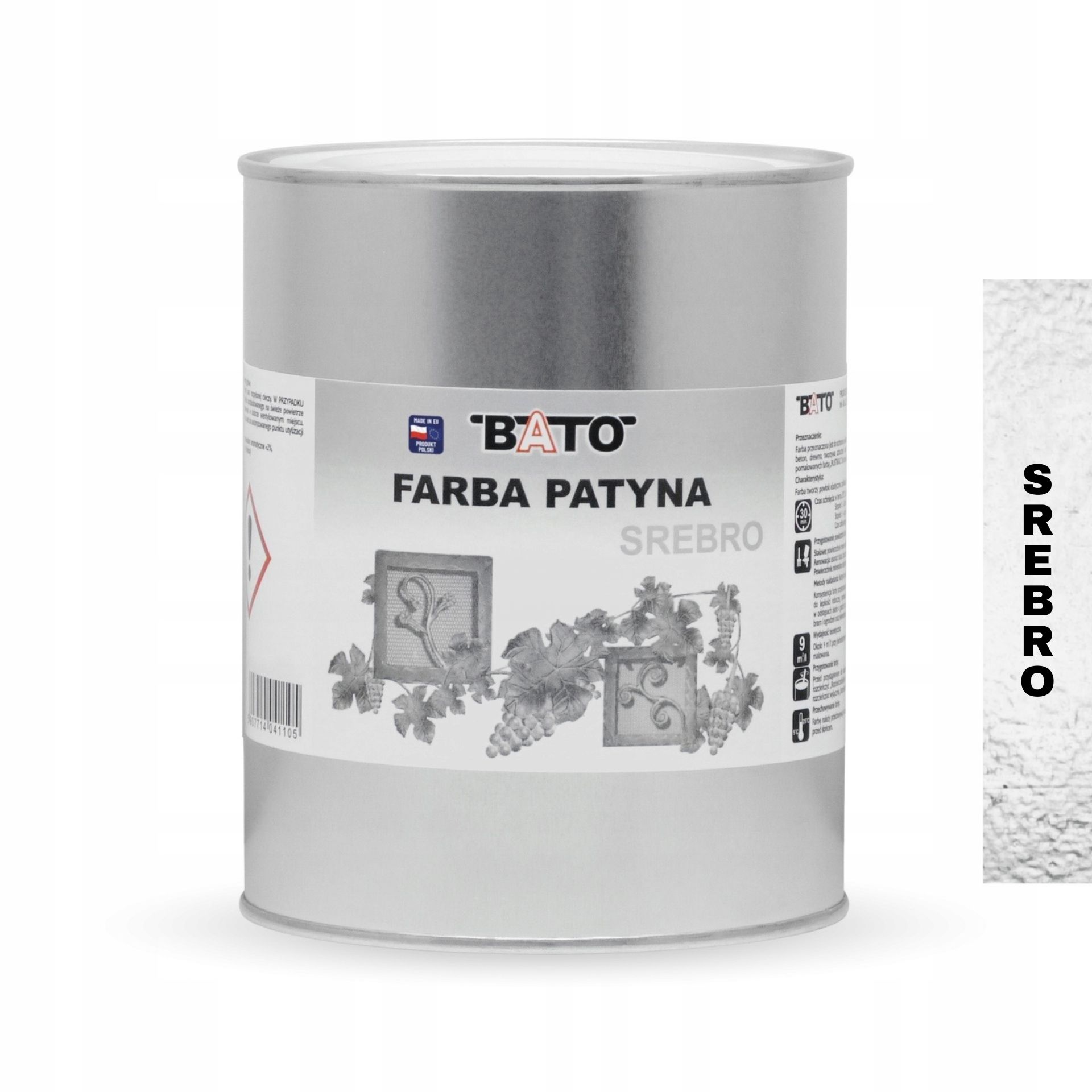 Bato dekorativní patinovaná Barva na kov stříbro 0,8 l
