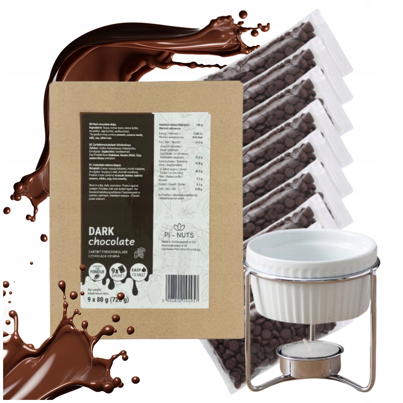 Czekolada Ciemna Deserowa 9X80G 720G Do Fondue Deserów Z Podgrzewaczem