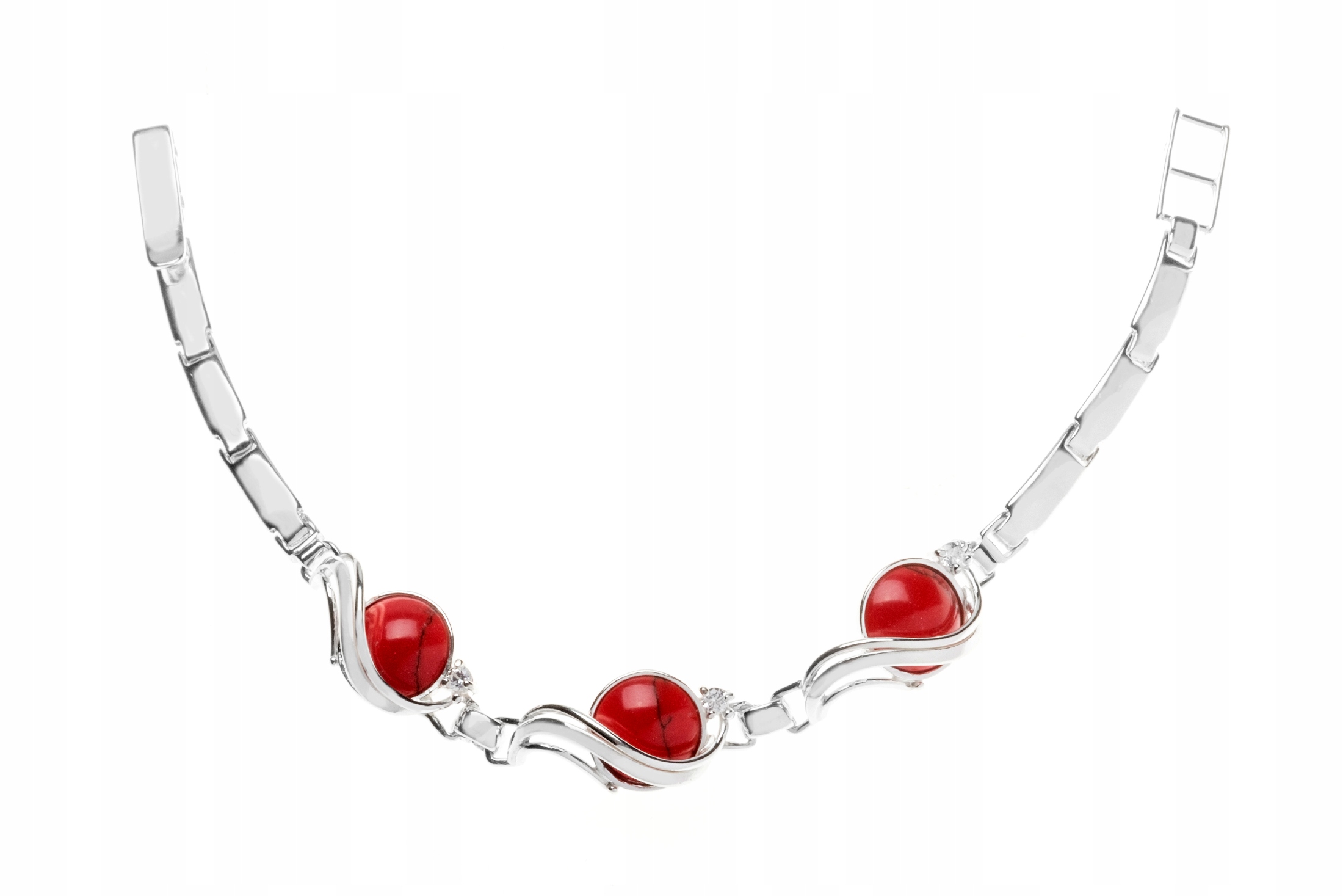 Krásný Stříbrný Korálový Náramek