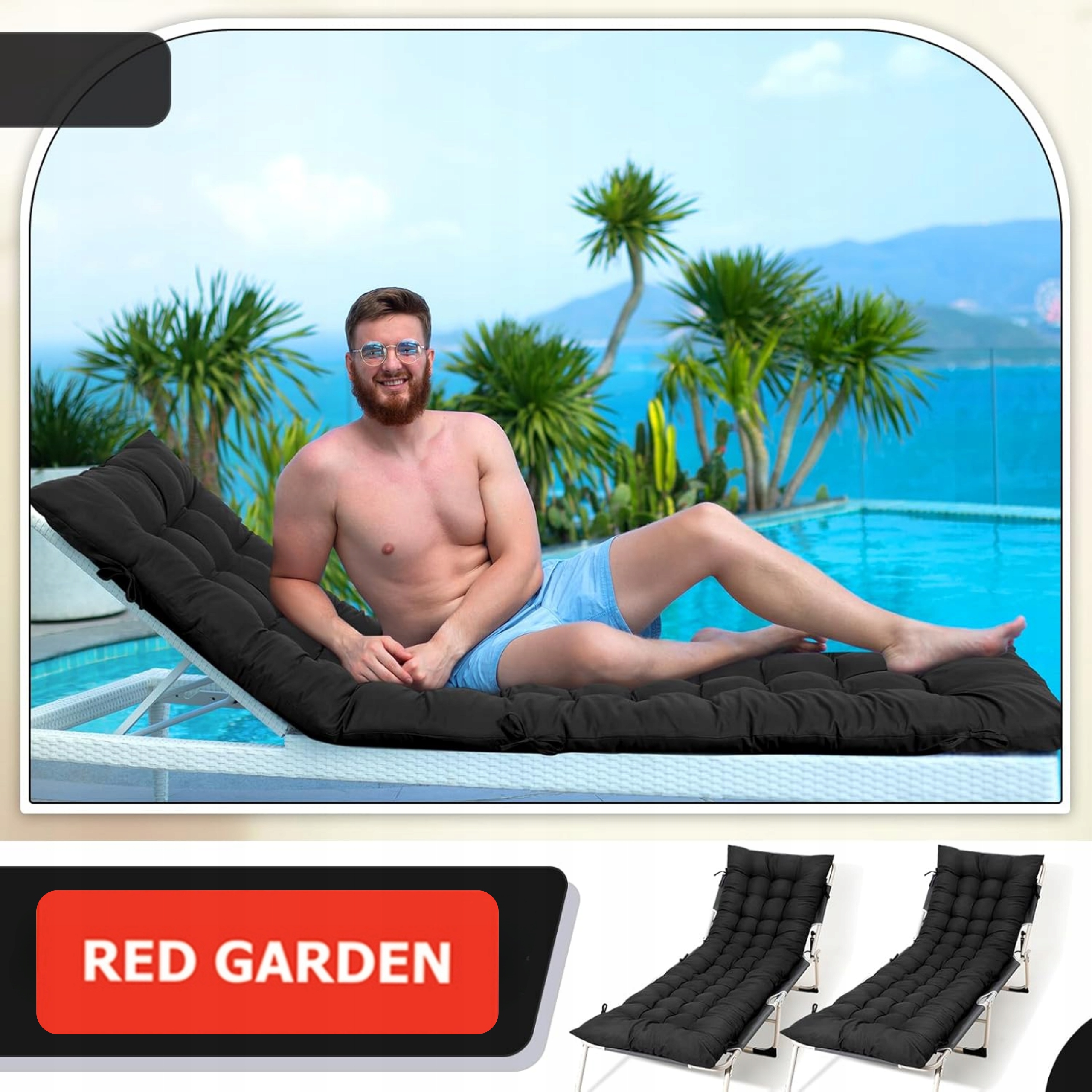Poduszka na leżak ogrodowy GRUBA MIĘKKA WYGODNA 160 x 50 cm CZARNA PIKOWANA Styl tradycyjny