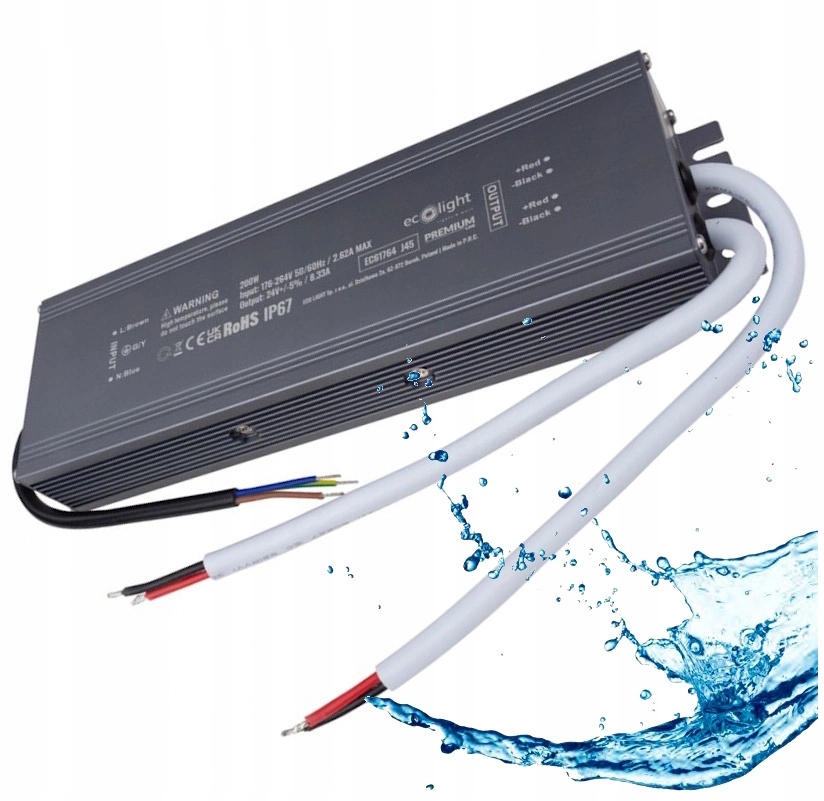 Hermetický napájecí zdroj 200W 24V 8,33A pro Led Vodotěsný IP67 Premium Line