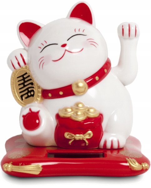 

Kotek szczęścia Maneki Neko Solarny, biały 10,5cm