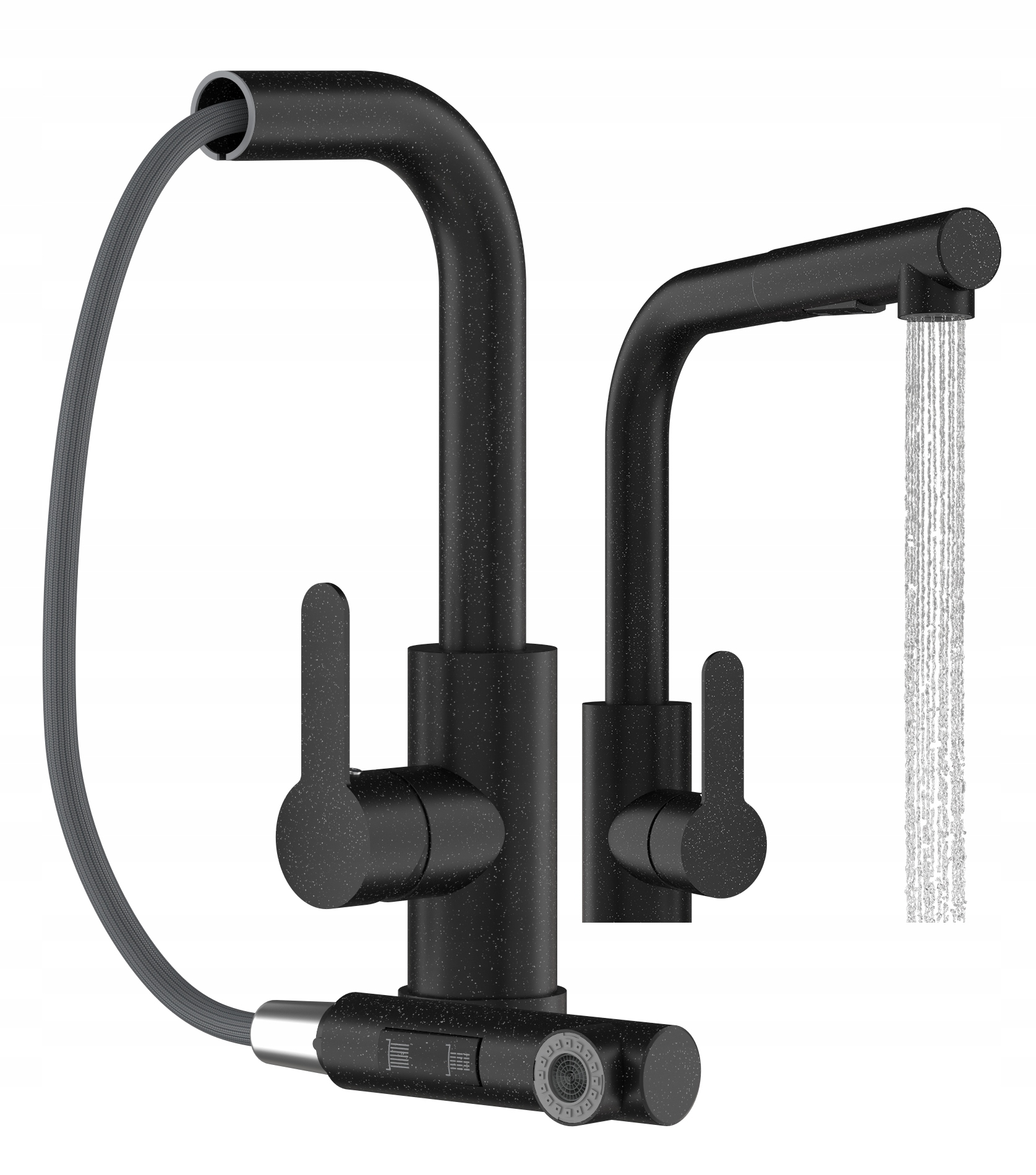 Čierny Granitový Kuchynský Kohútik S Výsuvným Výtokom, Batéria Do Drezu Ebro