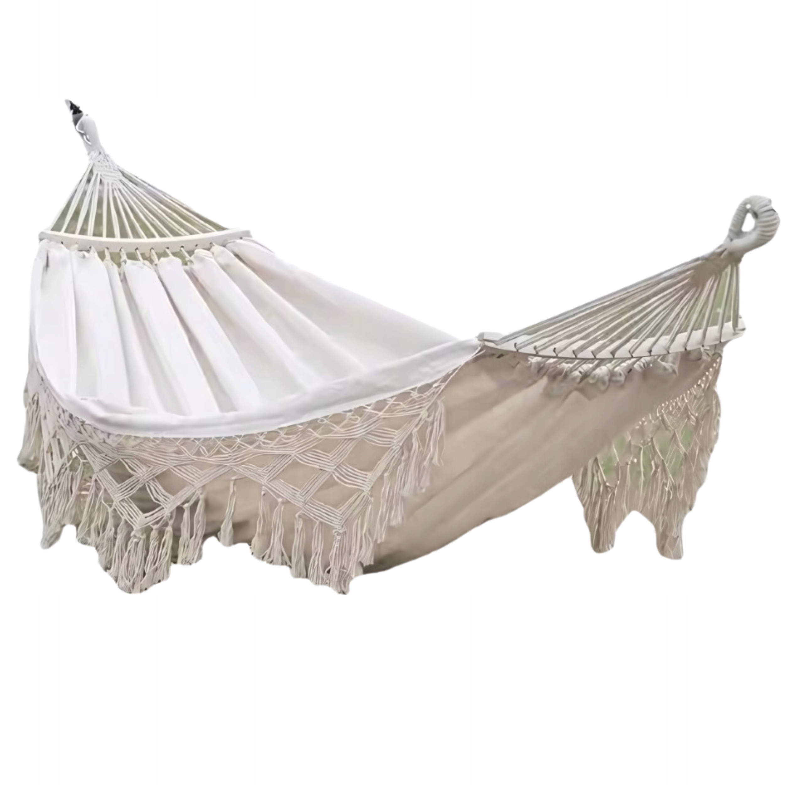 Hamak Boho Ogrodowy Beżowy z Frędzlami Dekoracyjny 200x150 Duży Mocny DY01