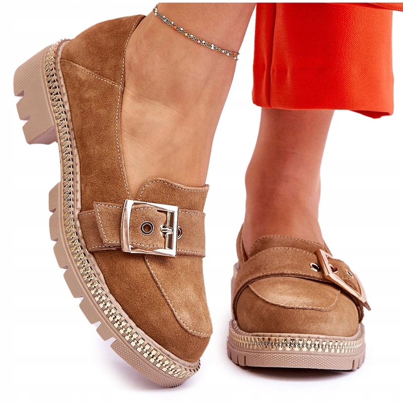 Semišové Mokasíny Na Plochém Podpatku, Béžové, Velikost 40