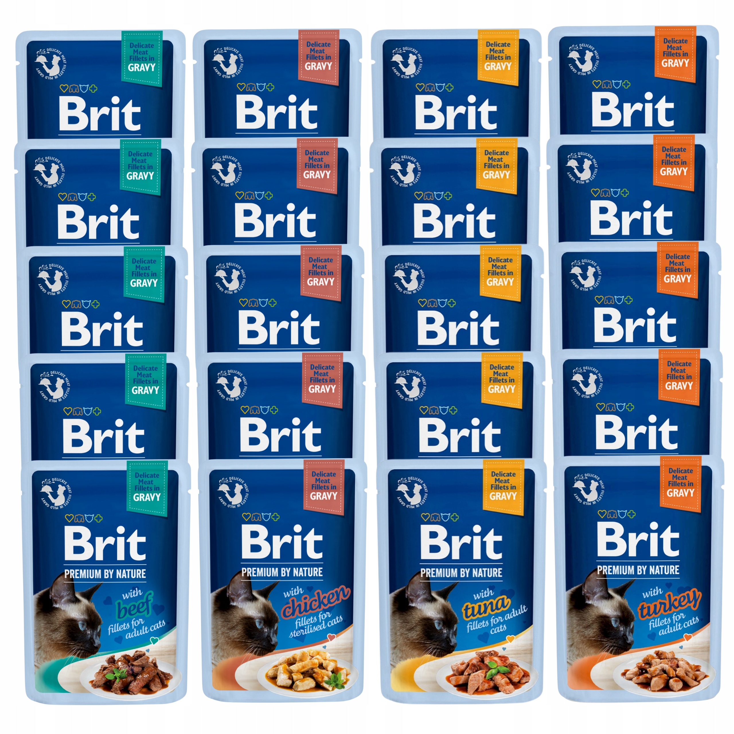 Levně Brit Premium Cat Pouch Fillets Gravy krmivo pro kočky mix chutí 20 x 85 g