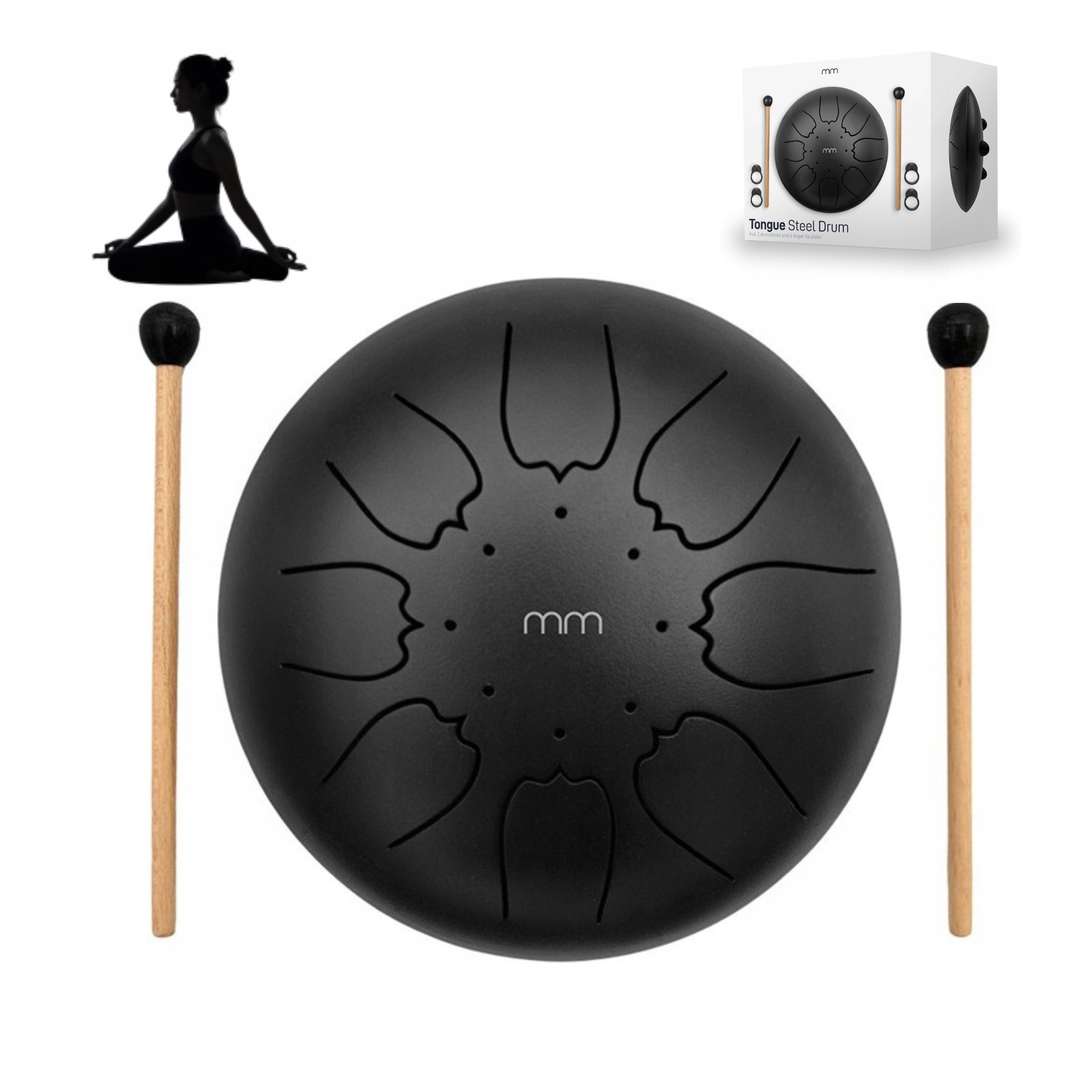 Meditační buben Tongue Drum Jazykový 8 Nut s tyčinkami Relaxace dětí