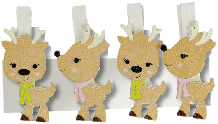Świąśteczne Klamerki Drewniane 4,8 cm 4 szt. Reniferki