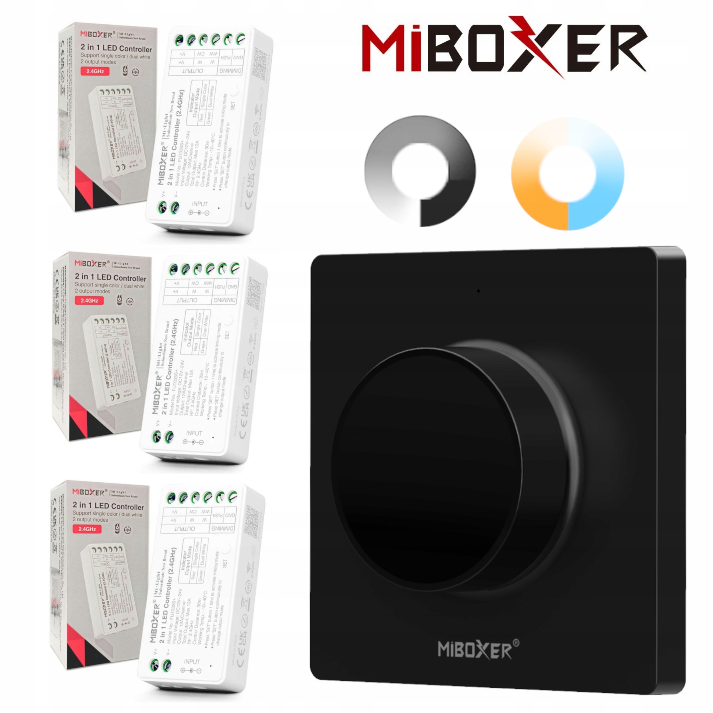 ZESTAW 3x STEROWNIK STREFOWY DO TAŚM LED MONO|CCT + PANEL NAŚCIENNY CZARNY