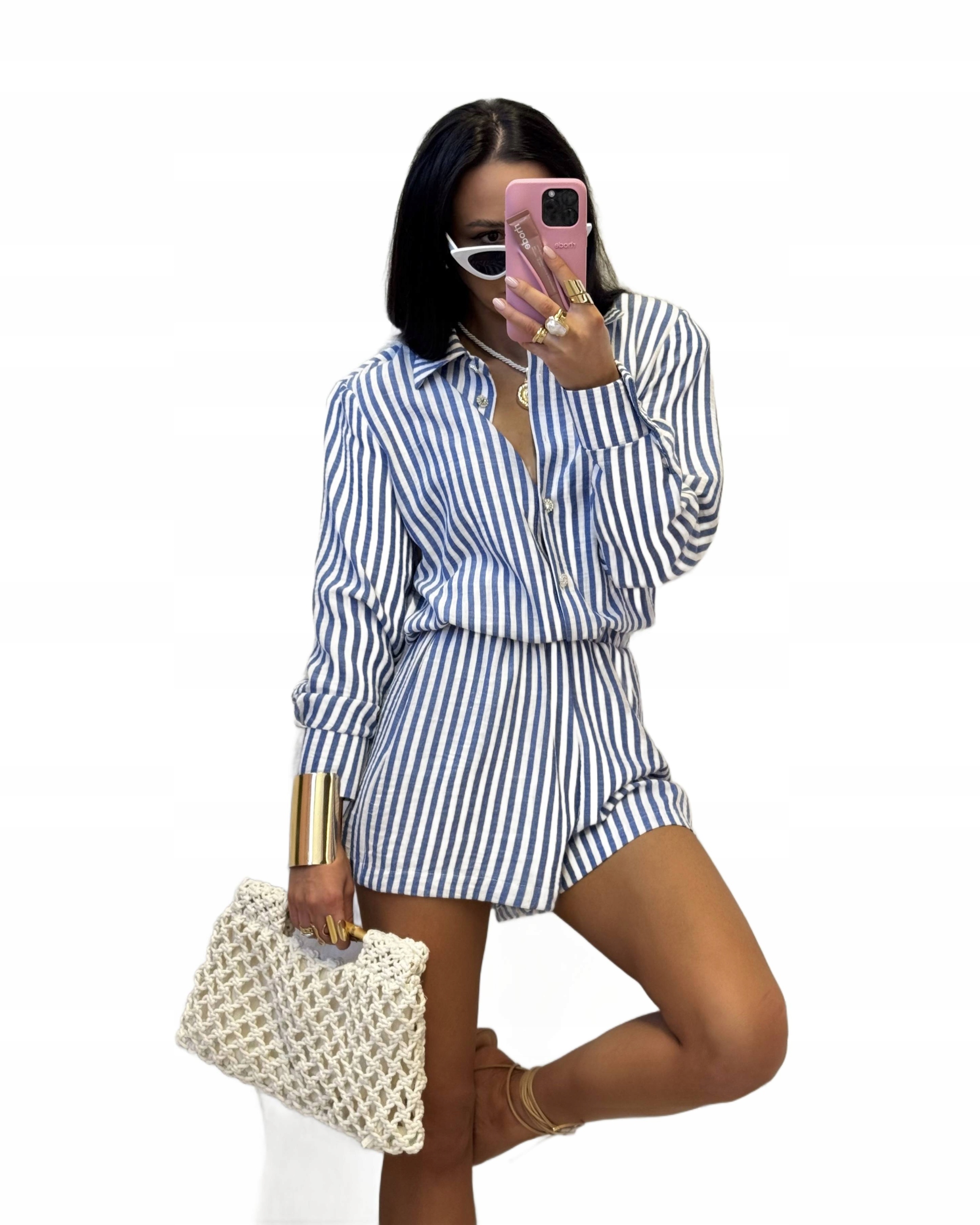 La Milla Lněný Overal S Pruhy Modrý Xs/s