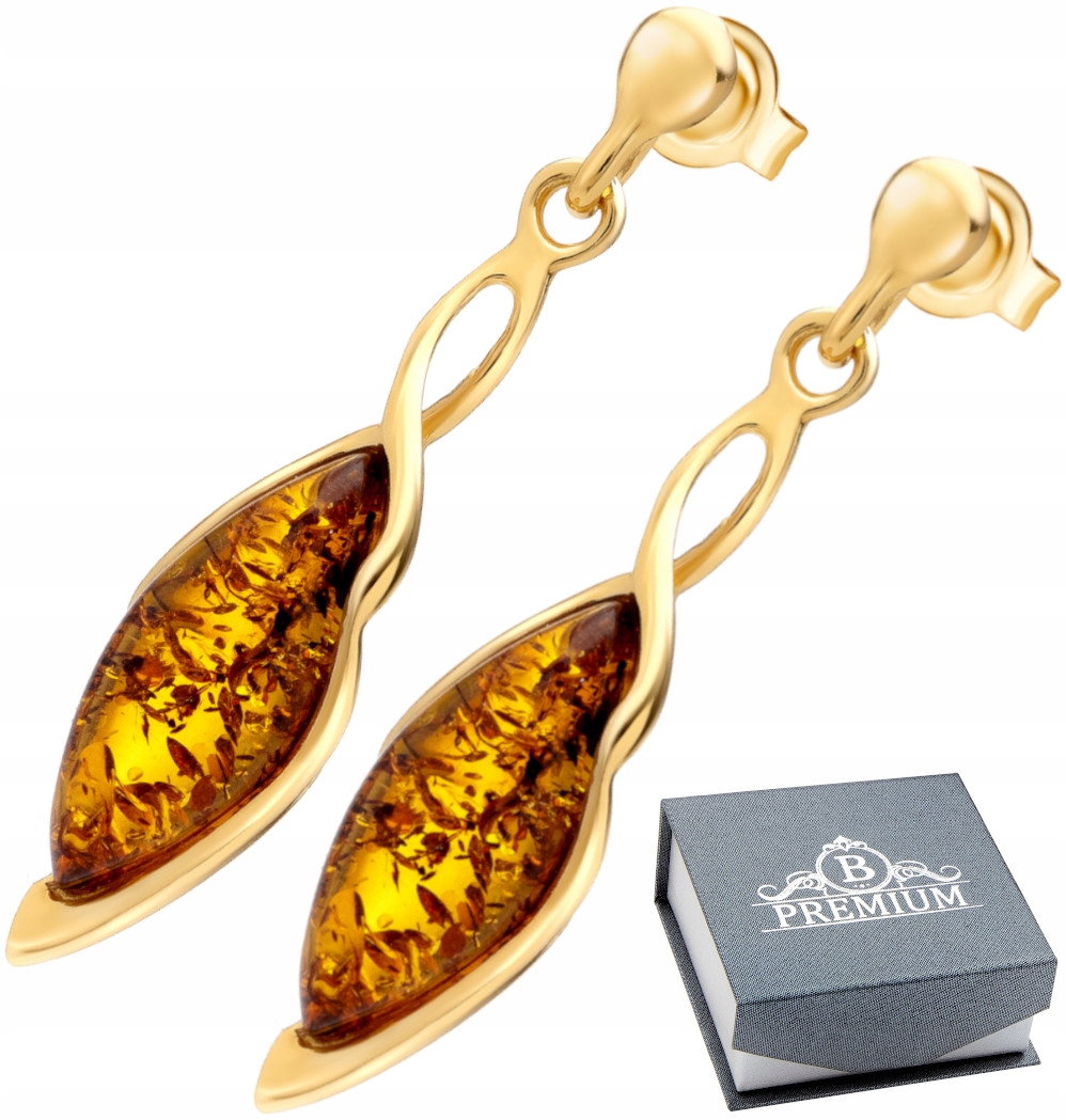 

Złote Srebrne Kolczyki 925 z Bursztynem Bałtyckim