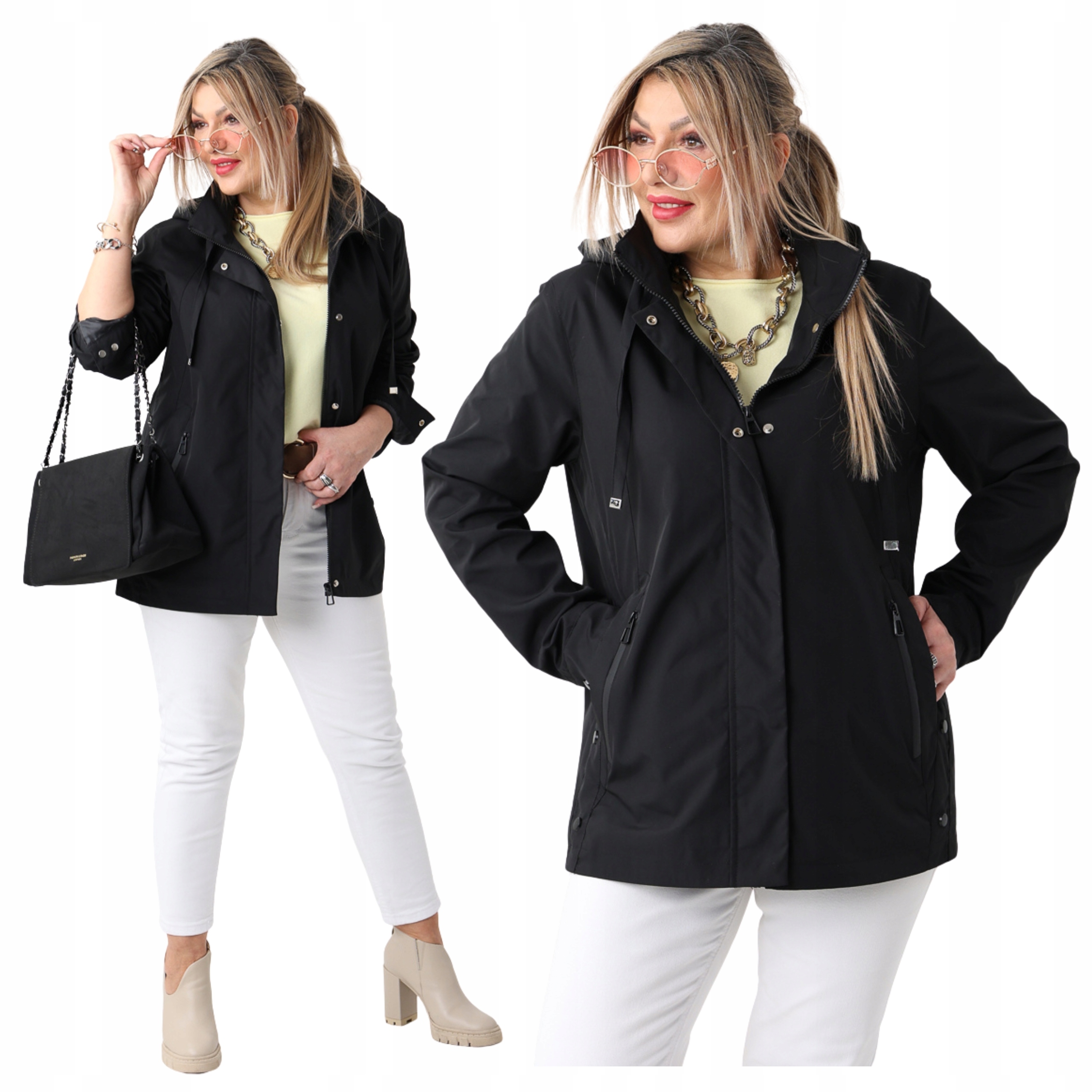 CIENKA KURTKA PRZEJŚCIOWA DAMSKA LEKKA DUŻE Z ODPINANYM KAPTUREM