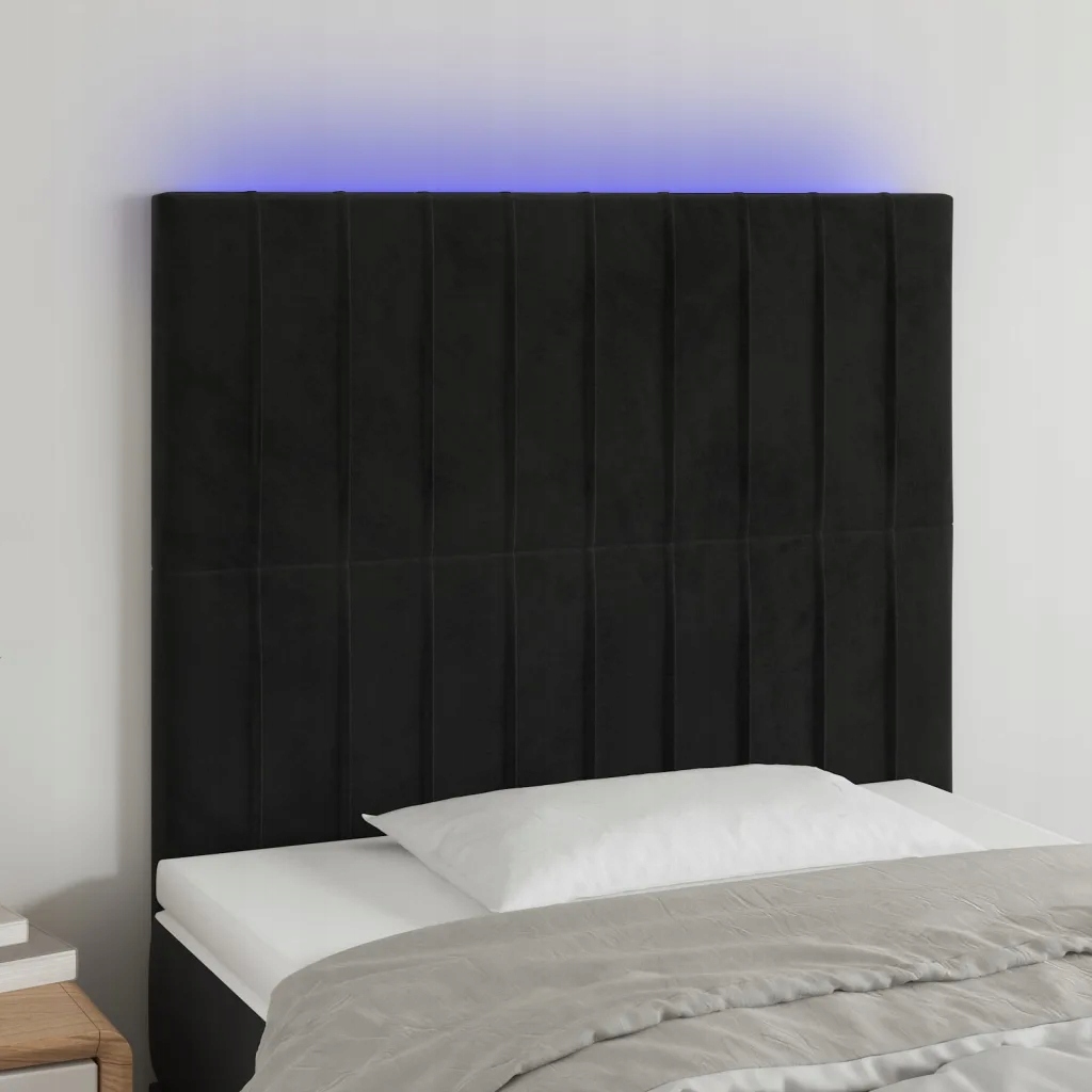 Čelo postele s Led černé 80x5x118/128 cm samet Černý 3122694