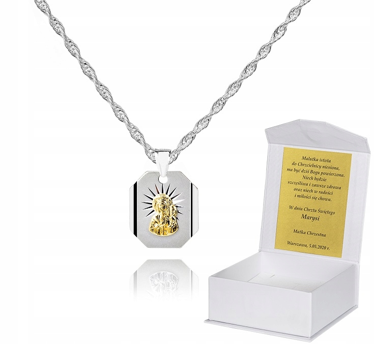 Stříbrný řetízek medailon Svaté Přijímání Křest Dedikace 40 cm S1M6