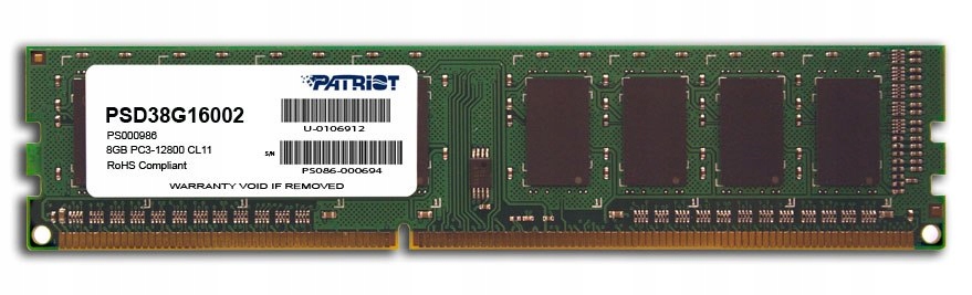 Paměť Patriot Memory Signature PSD38G16002 (DDR3 DIMM; 1 x 8 Gb; 1600 MHz;