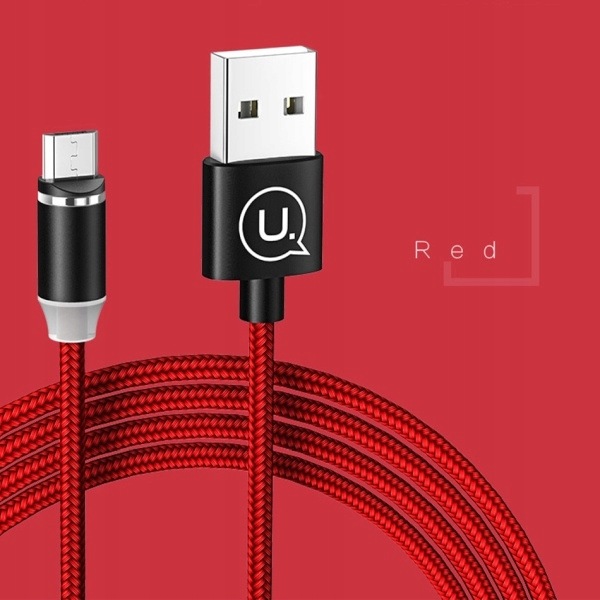 Usams Kabel magnetyczny U-Sure microUSB 1m 2.1A pleciony czerwony