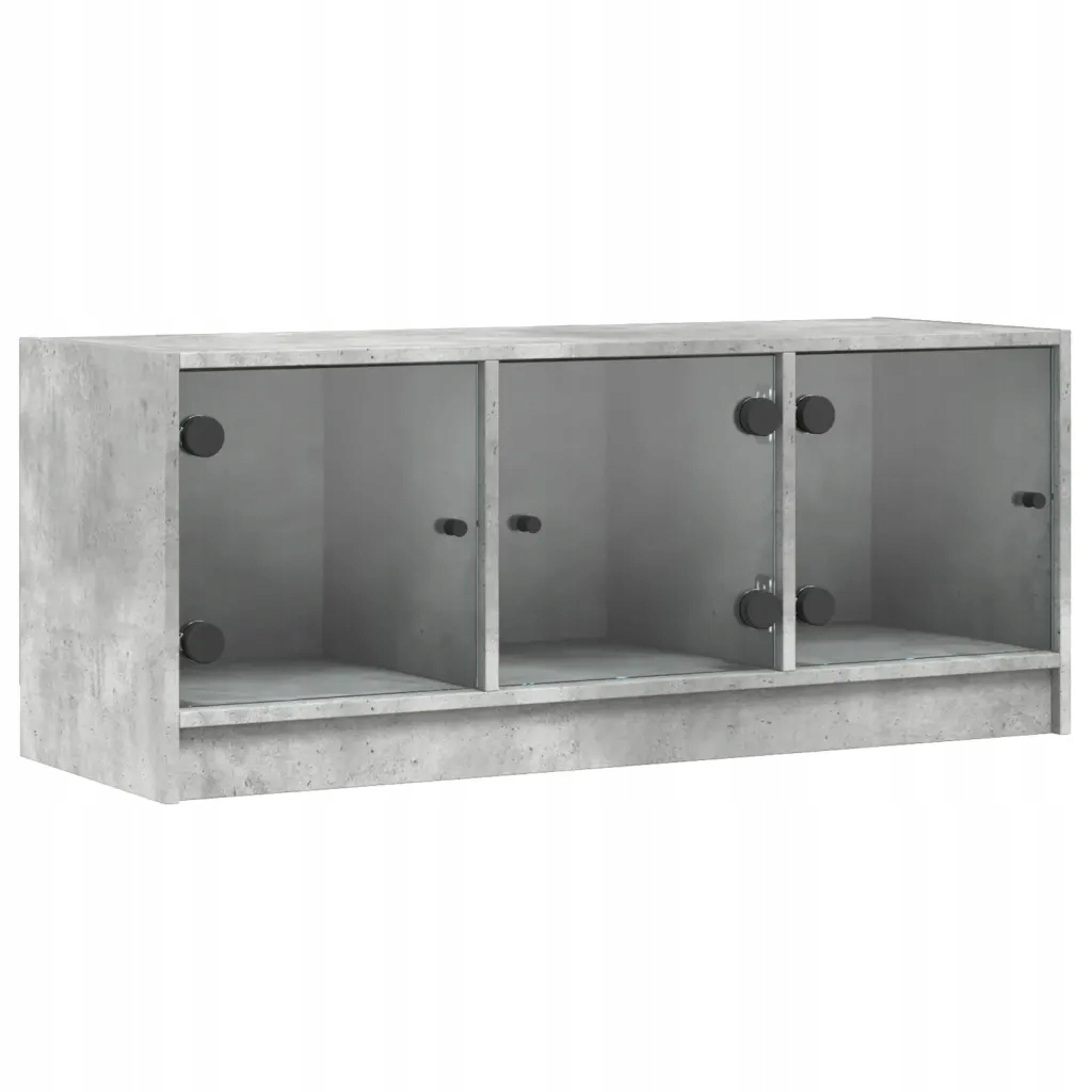 Szafka Tv ze szklanymi drzwiami, szarość betonu, 102x37x42 cm