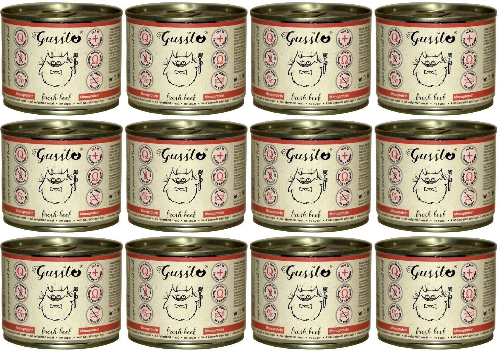 Levně Gussto Kočičí čerstvé hovězí 12 x 200 g