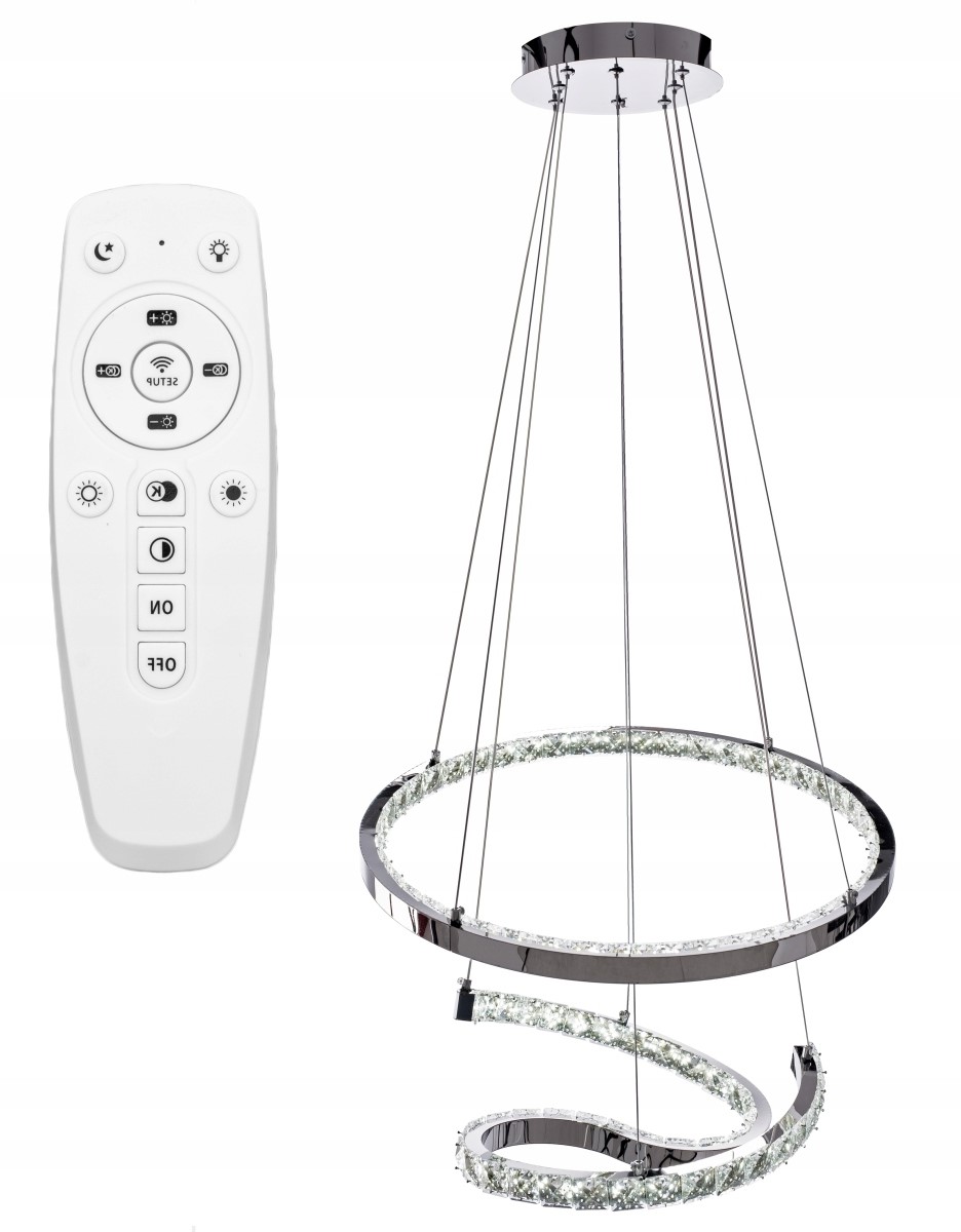 Led Stropná Krištáľová Lampa S Diaľkovým Ovládaním, Strieborný Kruh, Páska, Chróm, Sklo