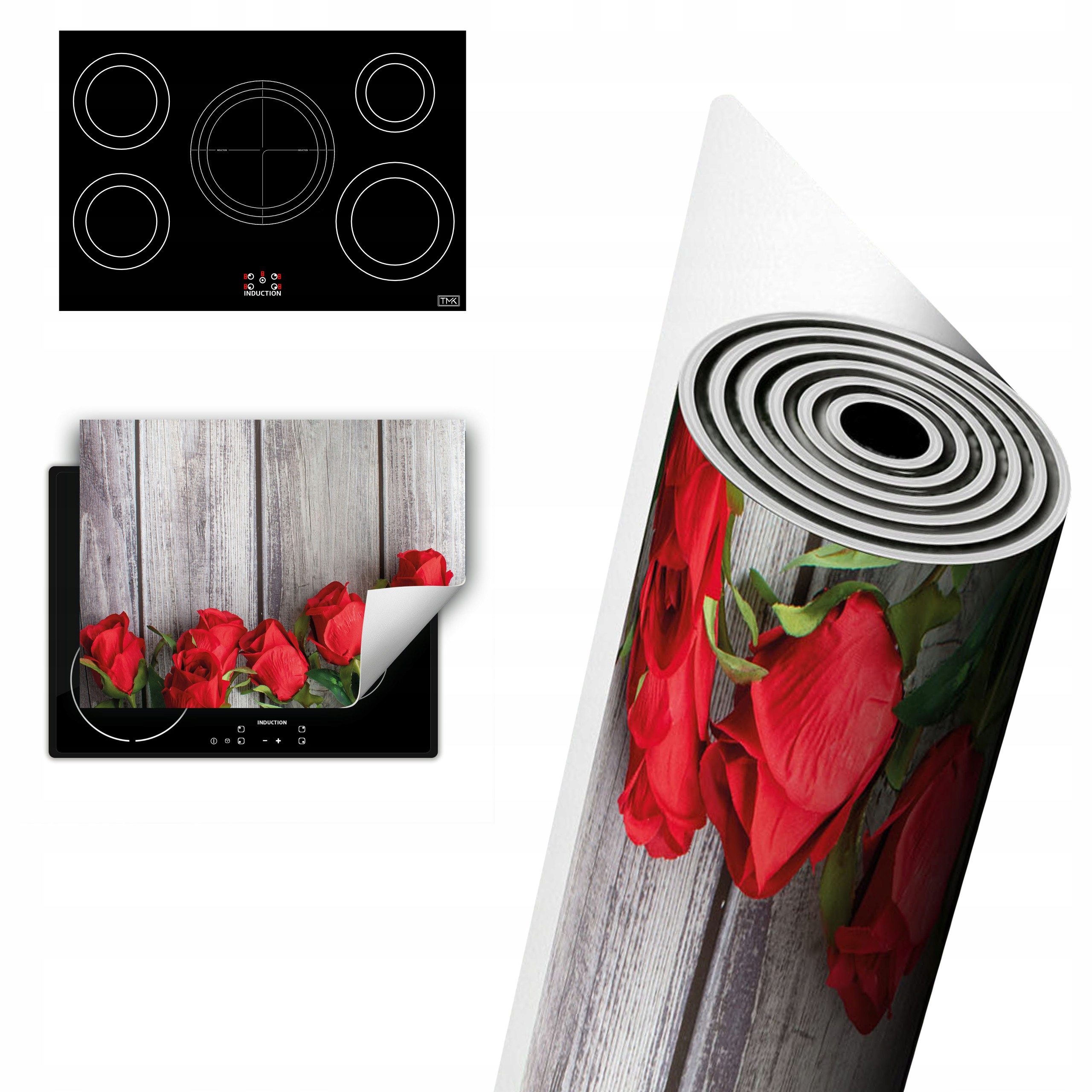 Vinylová Ochranná Deska Na Indukci 80x52 červená růže