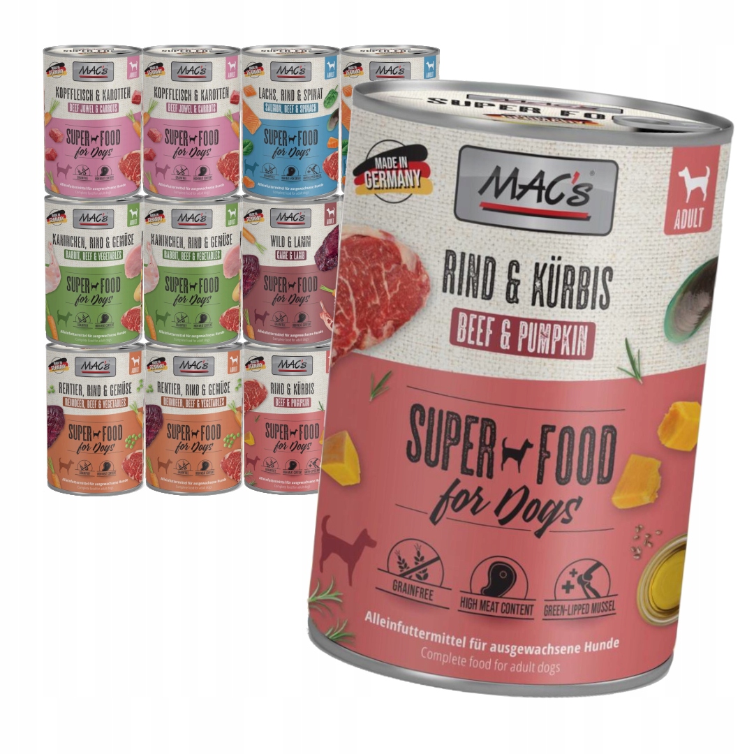 MAC's Dog Bezobilné Vlhké Krmivo pro psy Mix Chutí Bez drůbeže 12x400 g