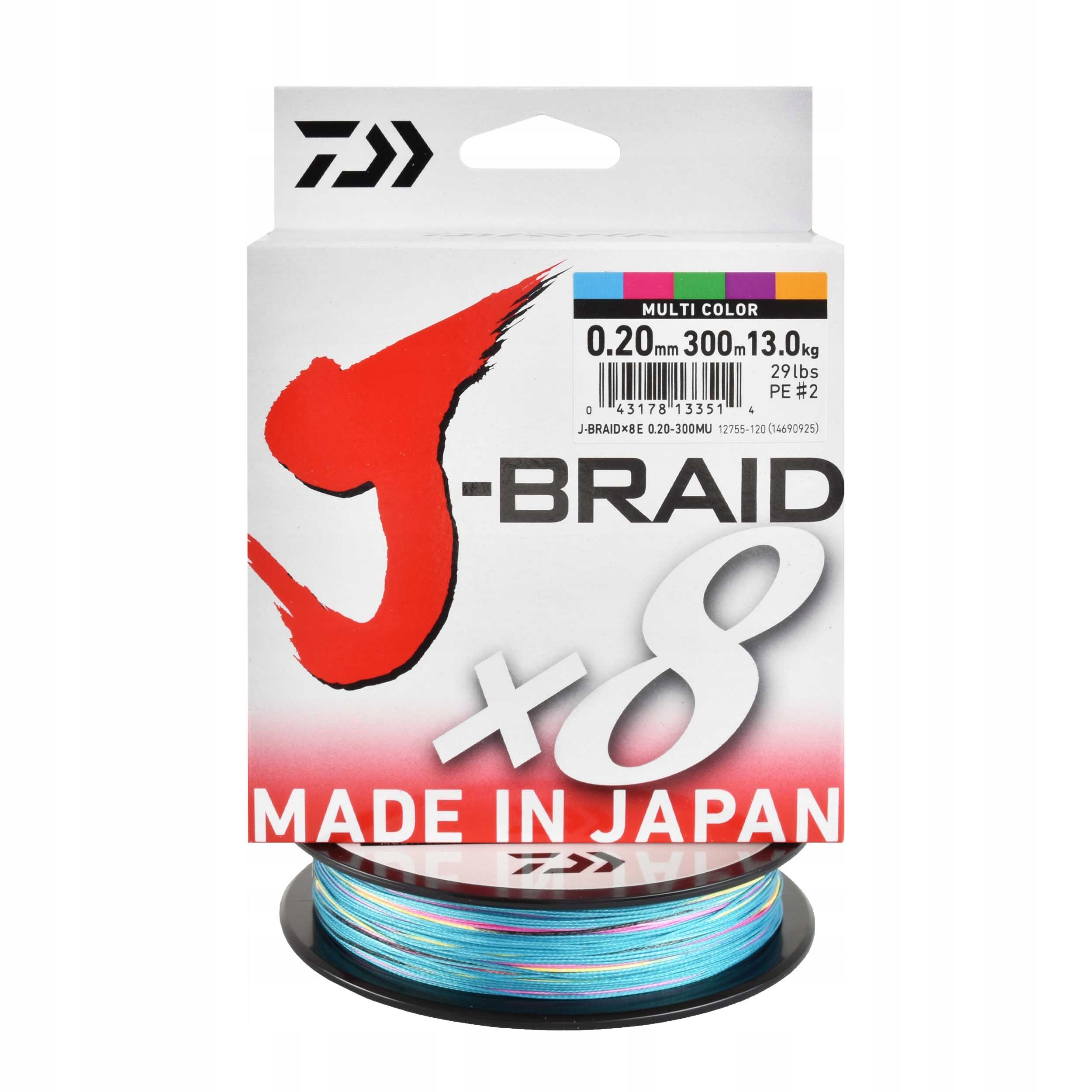 Plecionka spinningowa morska Daiwa J-Braid X8 multicolor 0.20mm 300m 13kg