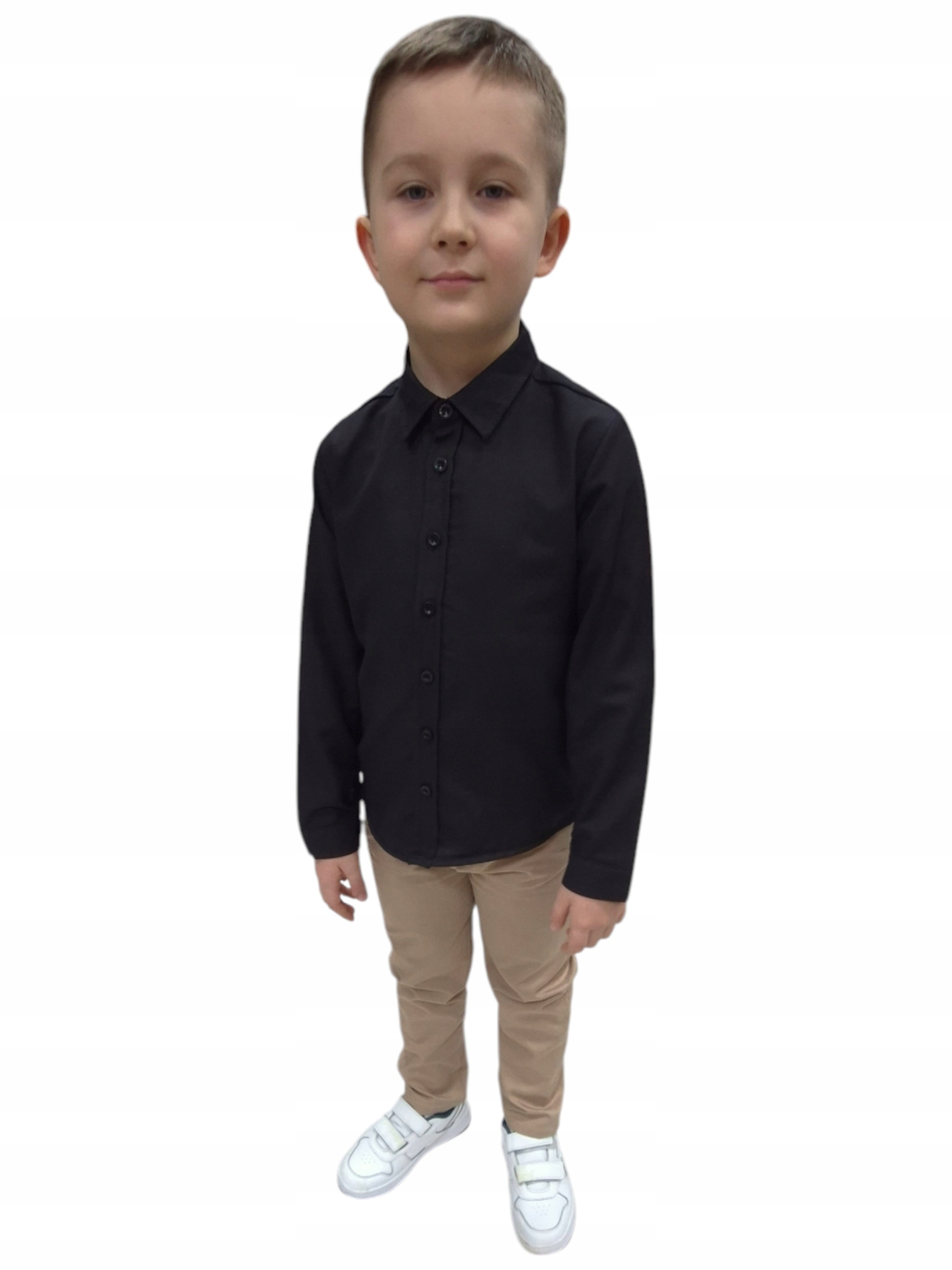 ELEGANCKA CZARNA KOSZULA CHŁOPIĘCA Z MUCHĄ 122 Rękaw długi rękaw