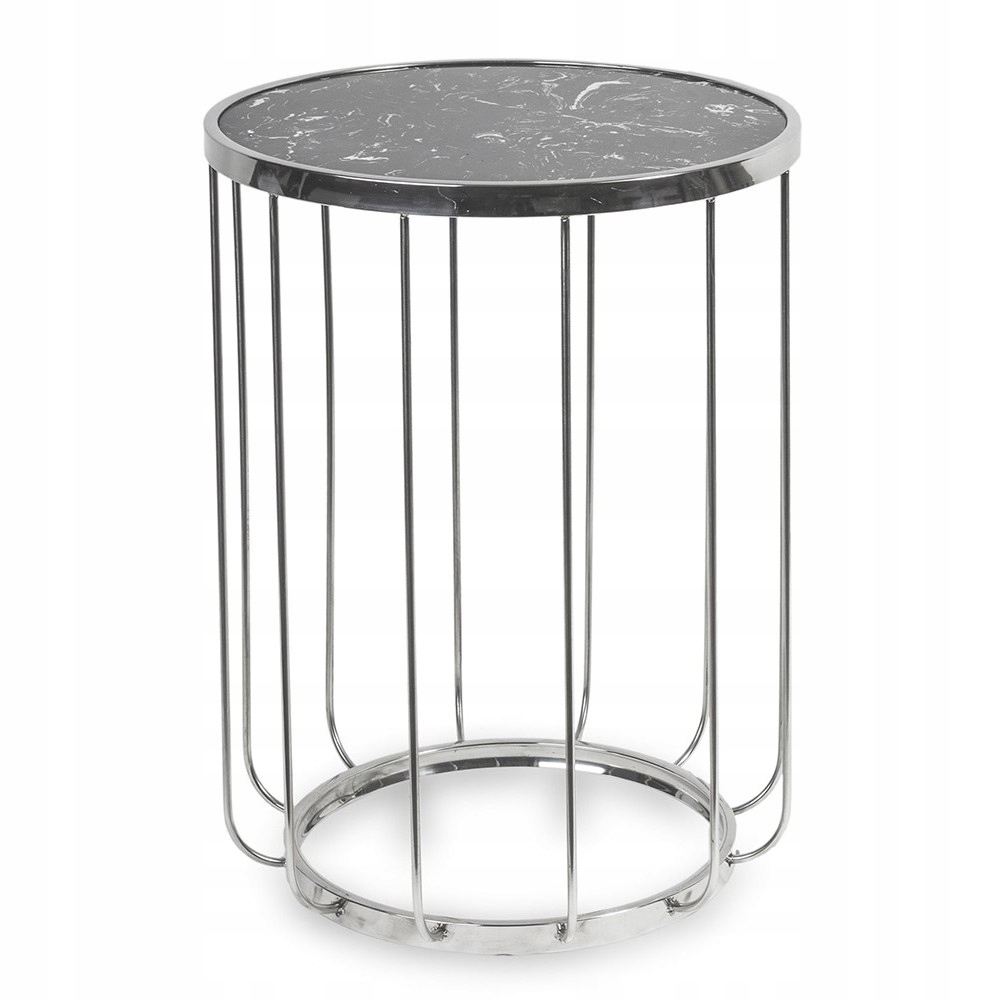 Kovový Mramorový Stolík Strieborný Čierny 50 cm