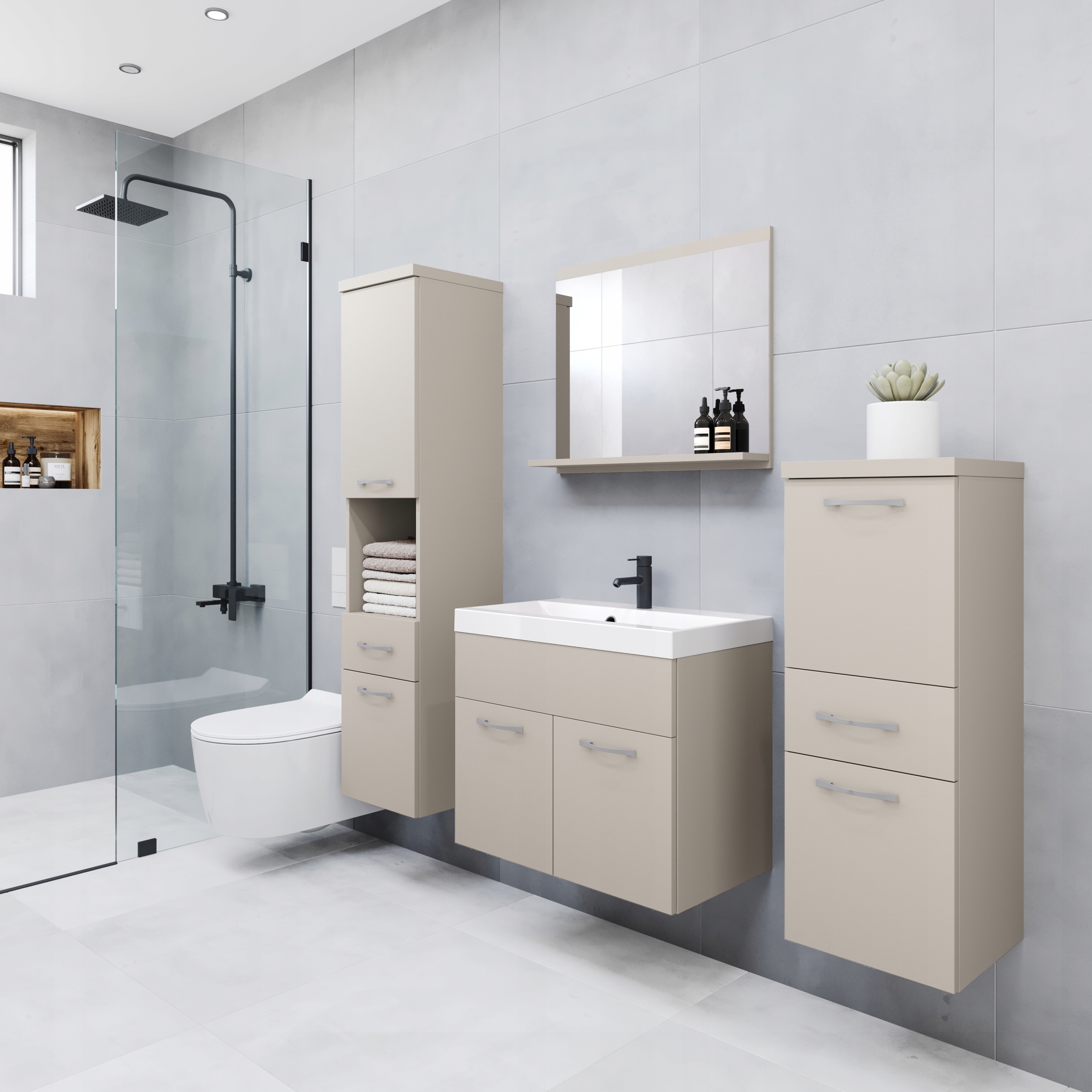 Meble łazienkowe ALBA BIAŁY / BIAŁY POŁYSK, umywalka, lustro Liczba elementów w zestawie 5