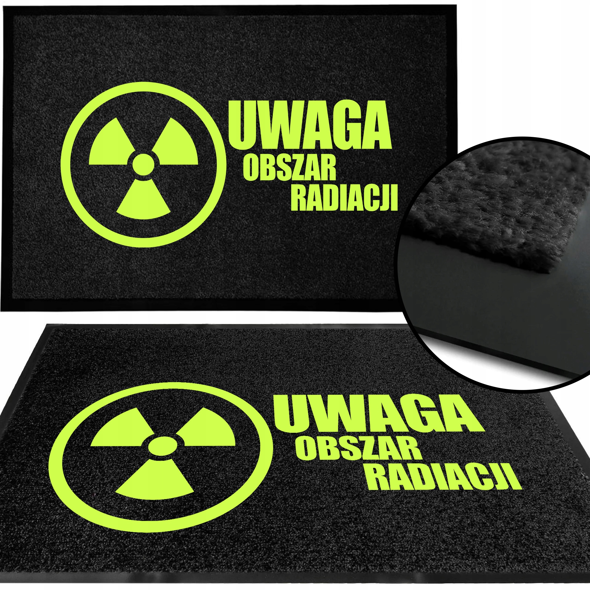 Wycieraczka Wejściowa 40X60 Czarna Pod Drzwi Napis Uwaga Obszar Radiacji Wz