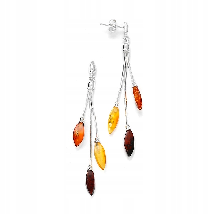 Stříbrné Náušnice, Dlouhé Náušnice S Jantarovou Pryskyřicí