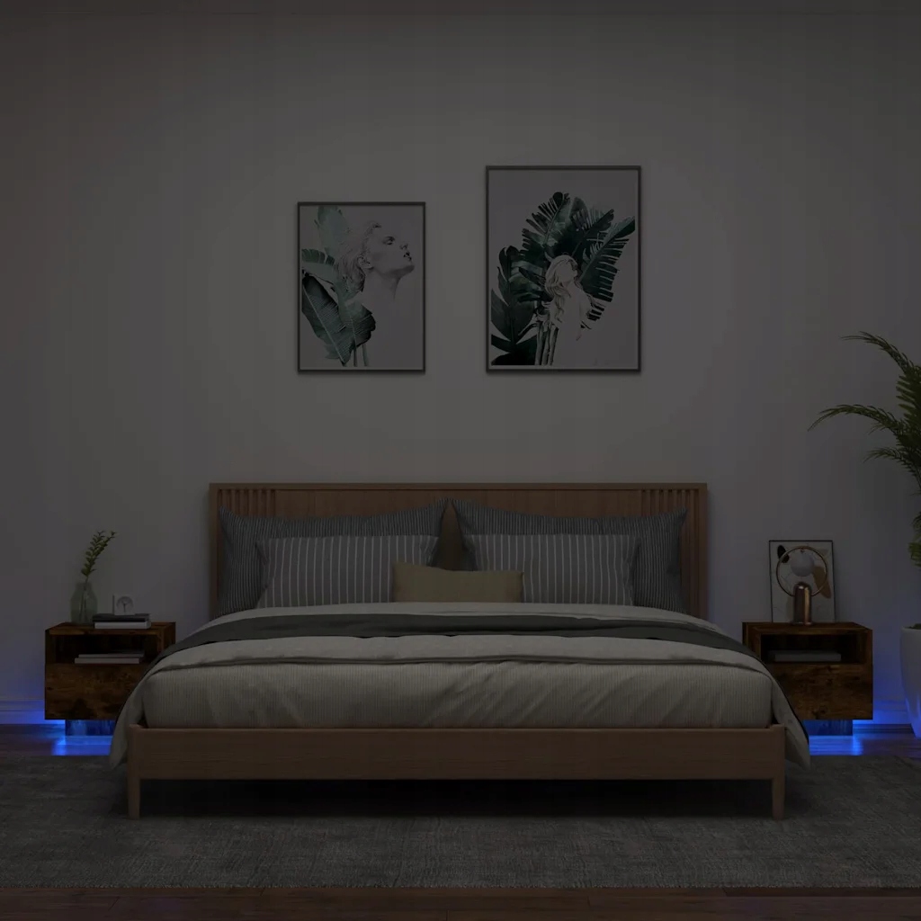 Noční stolky s Led osvětlením 2 ks kouřový dub 40 x 39 x 37 cm Hnědá 836807