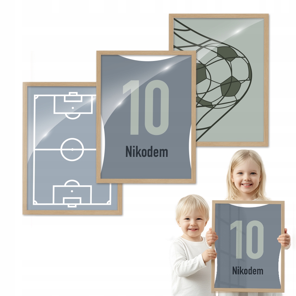 Sada 3 obrázkov Futbal S Menom, drevený rámik 50x70 pre dieťa