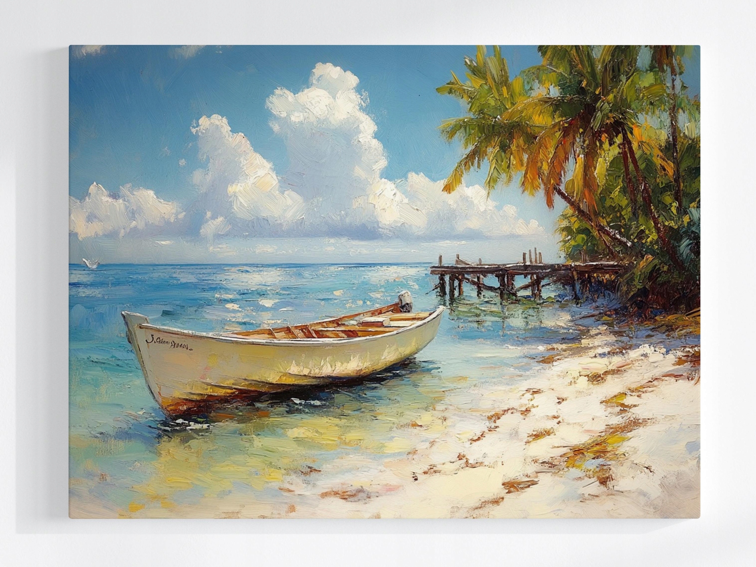 Obraz Na Plátně Canvas Krajina Oceán Pláž Palmy Přístav Molo Loďka 80x60