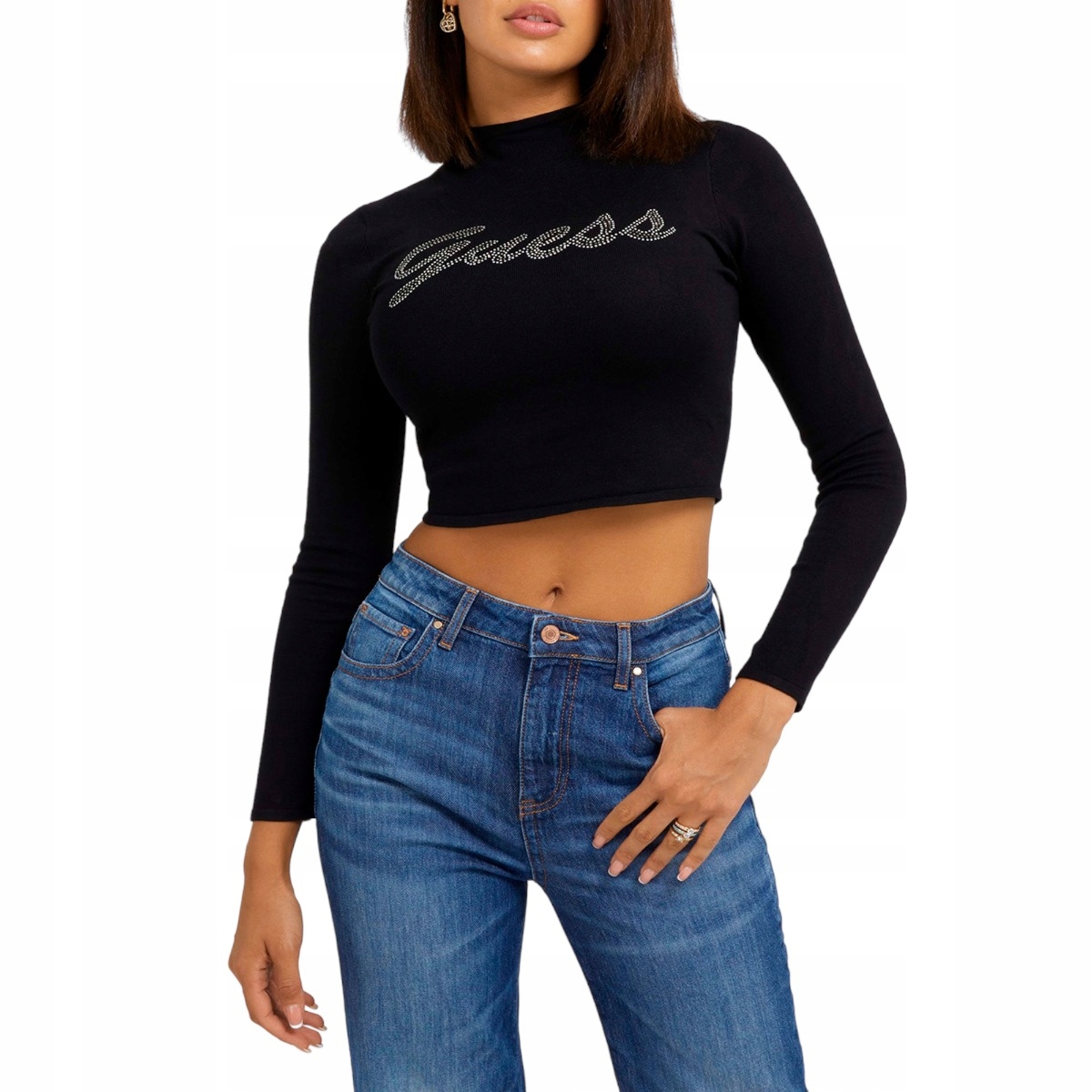 Guess Dámský Golf Ls Guess Rhinestone Černý vel. L