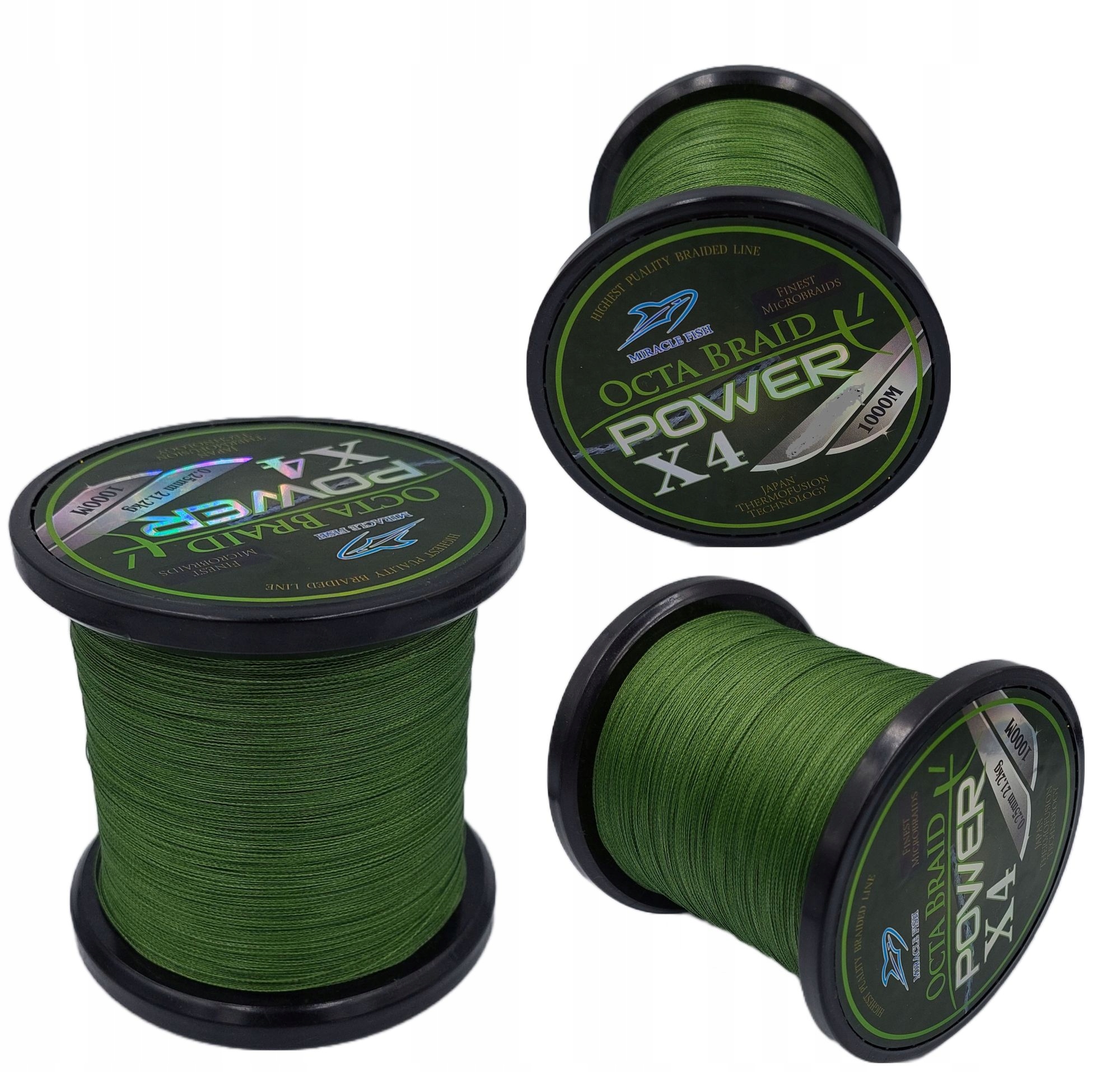 Plecionka Wędkarska Tonąca 4 splotowa 0,22mm 18,8kg 1000M x4 Zielona