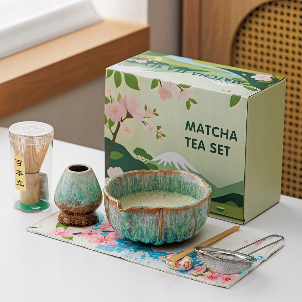 Nekit Zestaw Do Matcha Z Trzepaczką Bambusową Miską Łyżką I Sitkiem 7w1