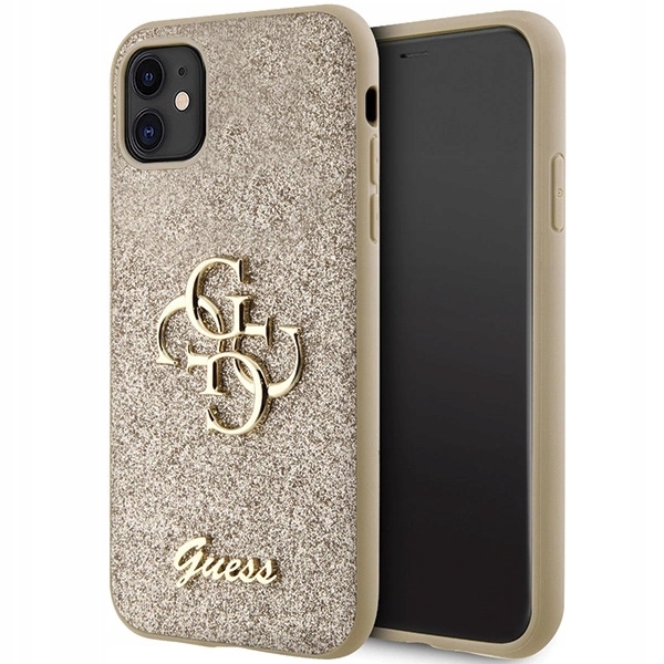 Pouzdro Guess Glitter Script Big 4G pro iPhone 11 Xr zlaté