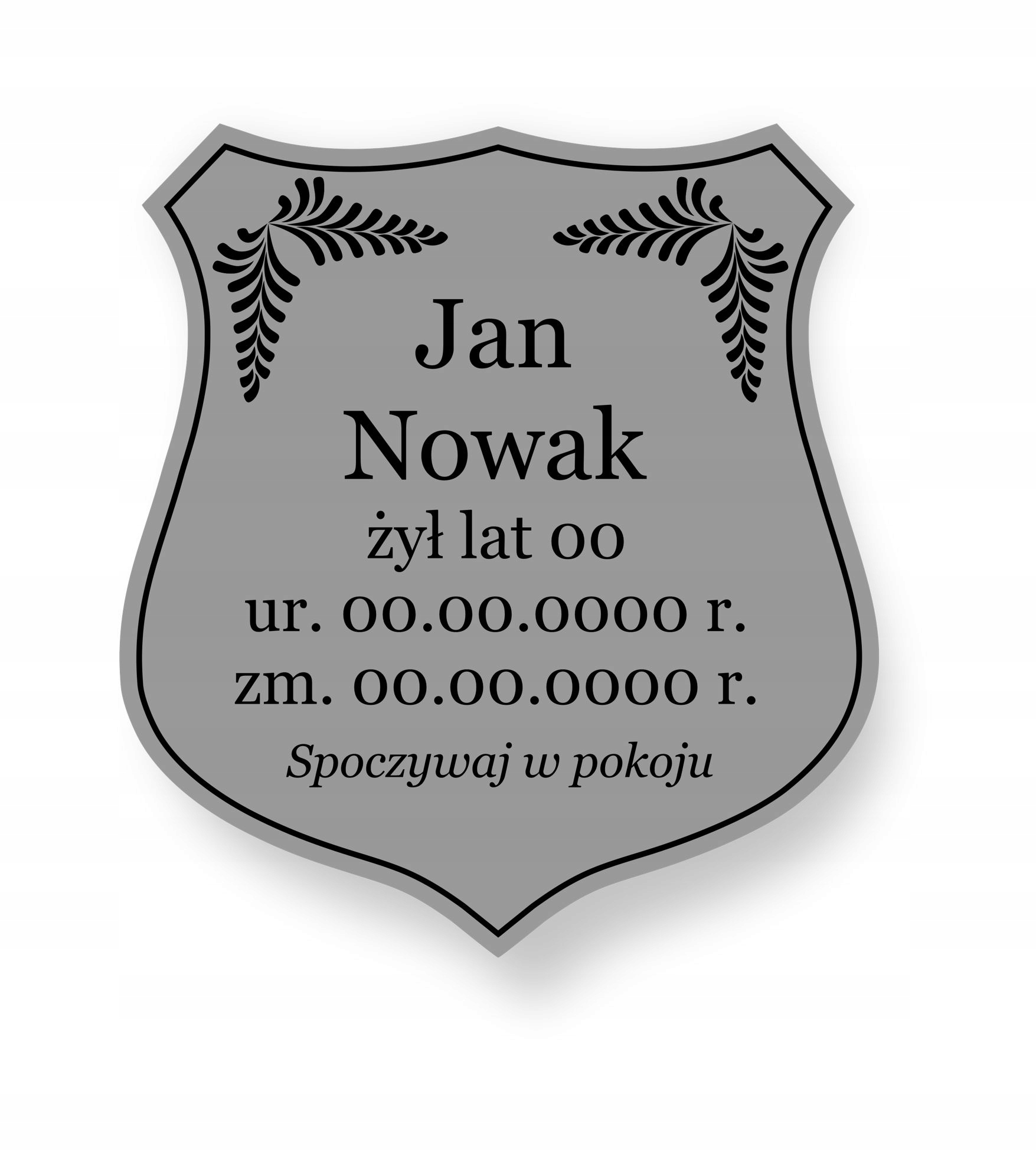 Tabliczka Nagrobna, tarcza na krzyż 19x20 cm